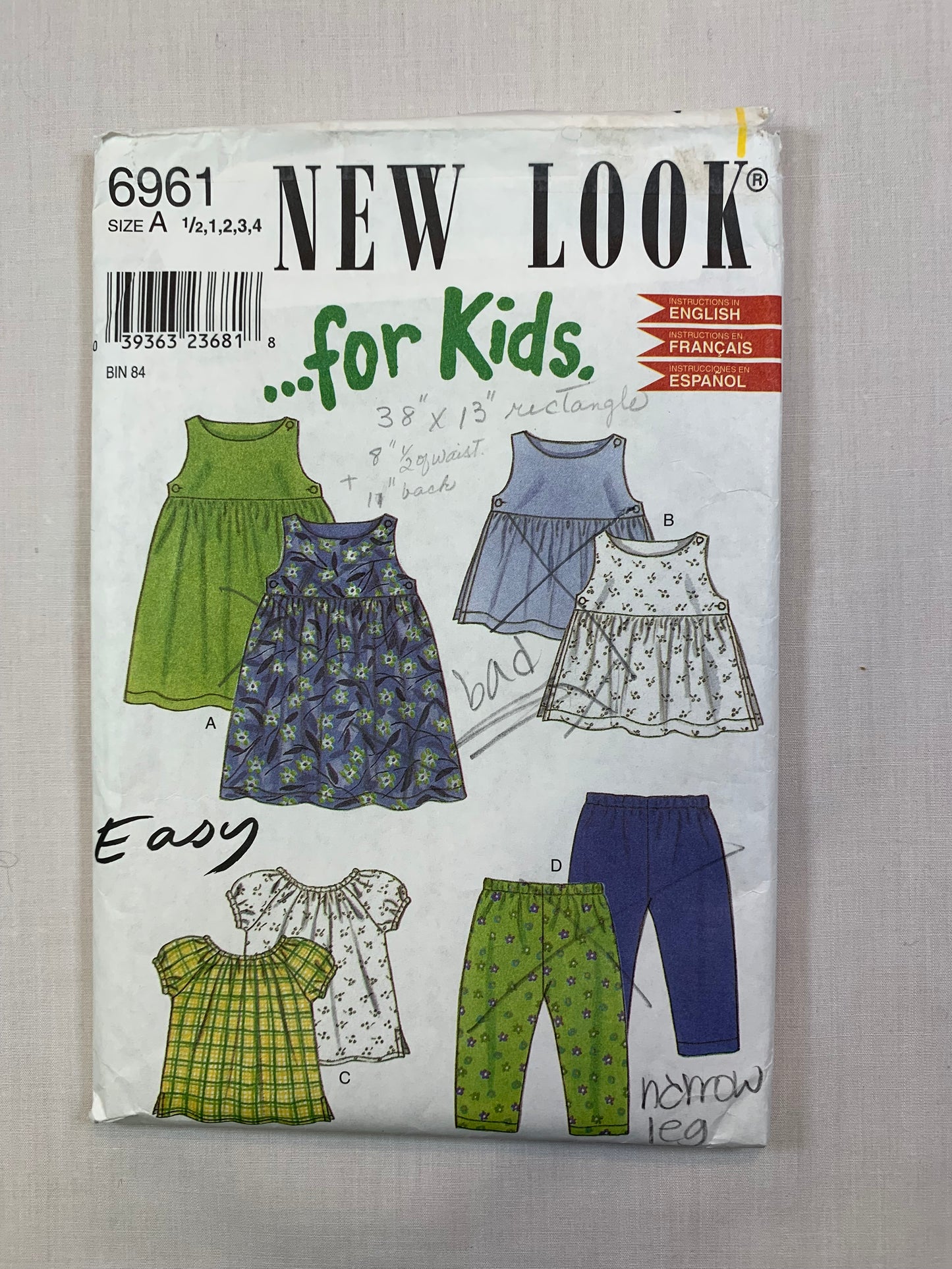 Simplicity New Look 6961 Girls' Top, Capri Pants, Dress, Shirt, Size 1/2-4, Cut