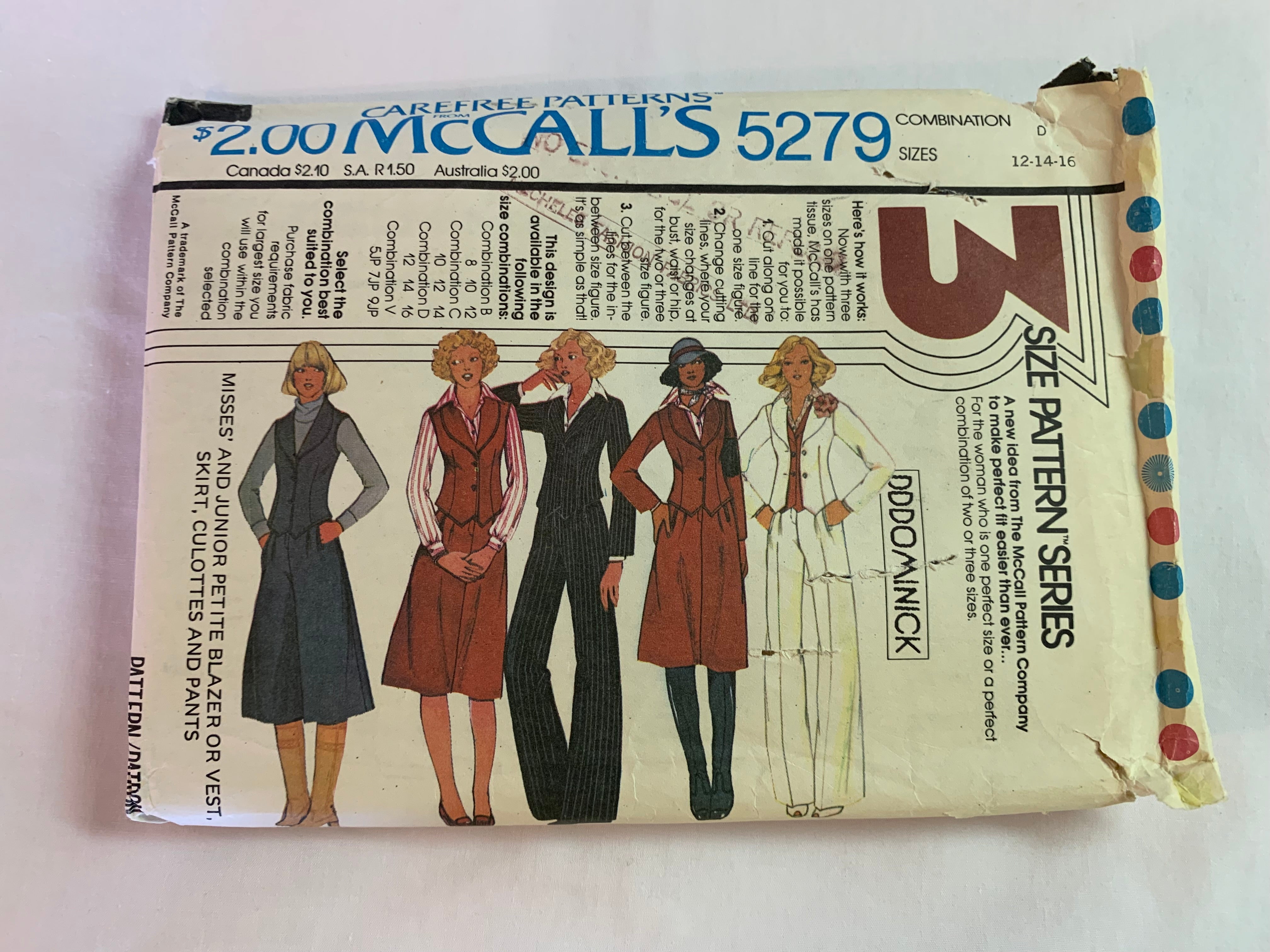 McCall's Sewing Pattern 5279 Misses'/Junior Petite Blazer, Vest, Skirt –  grammasbestbynancy