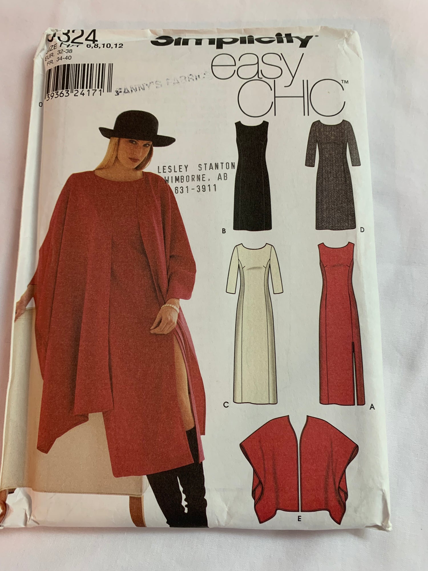 Simplicity Sewing Pattern 9324 Misses' Dress, Wrap, Two Lengths, Long Sleeves, Sleeveless, Slit, Pockets, Size 6-12, Uncut, 2000