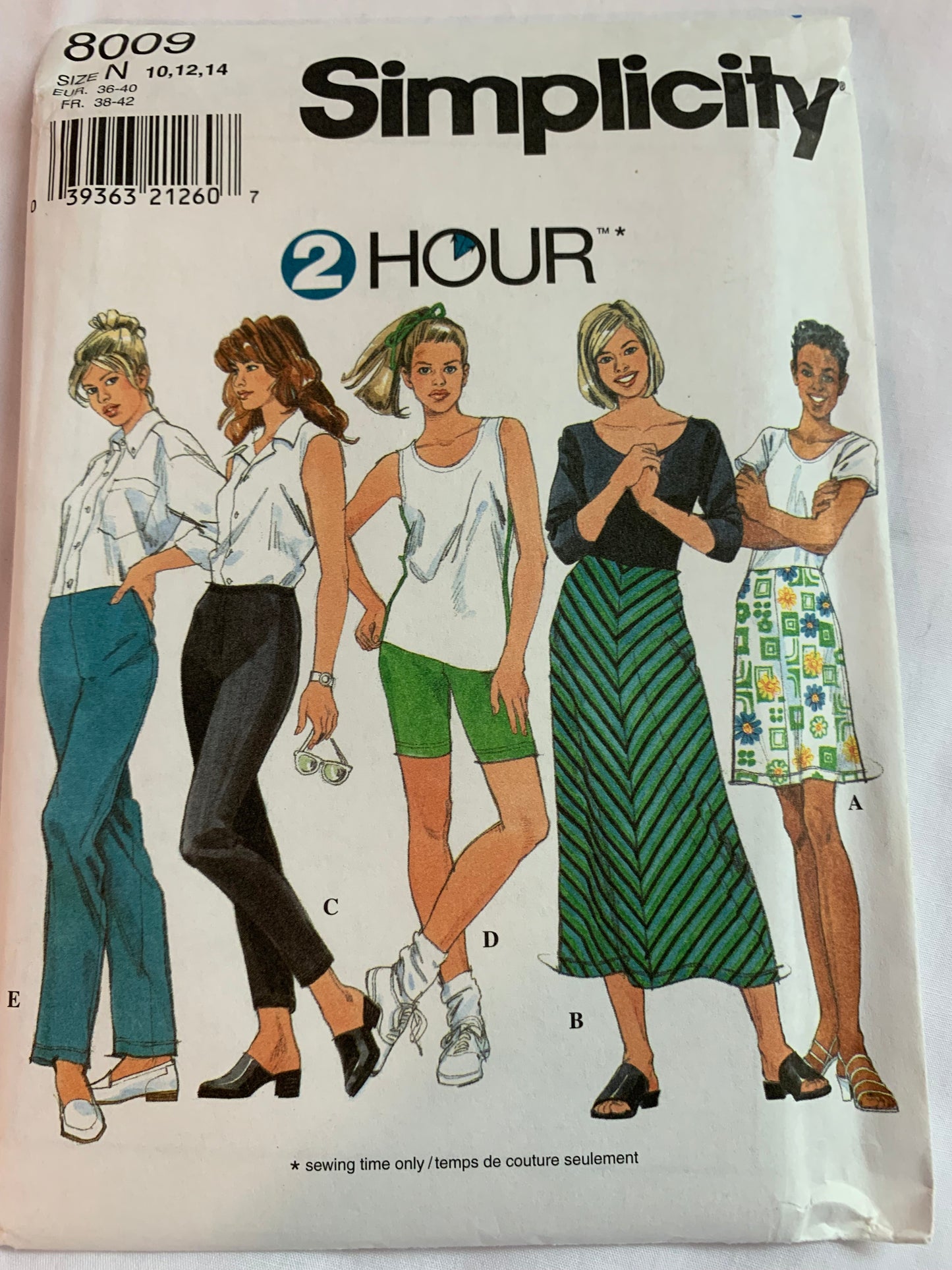 Simplicity Sewing Pattern 8009 Misses' Knit Skirts, Pants, Shorts, Pull-On, Relaxed fit, Size 10-14, Uncut, Vintage 1997