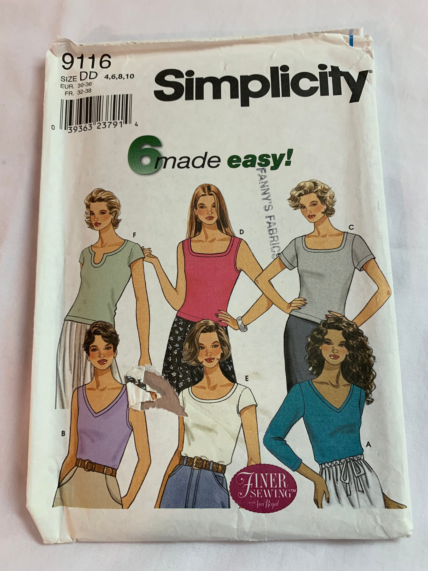 Simplicity Sewing Pattern 9116 Misses'Knit Tops, Pullover, Long/Short Sleeves, 6 Variations, Size 4-10, Cut, 2000