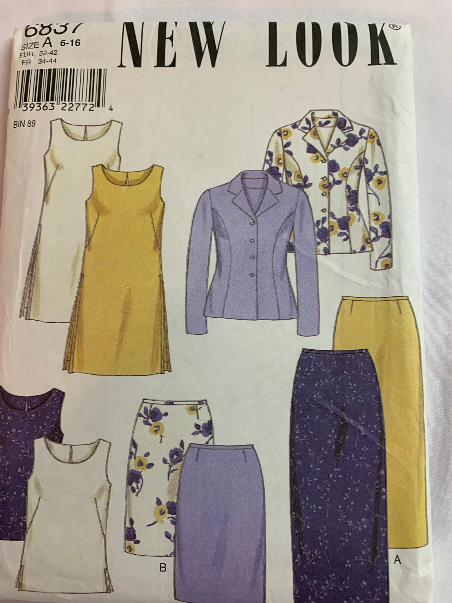 Simplicity New Look Sewing Pattern 6837 Misses' Jacket, Dress, Pants, Top, Long Sleeves, Zipper Back, Two Lengths, Size 6-16, Cut, Vintage 1999