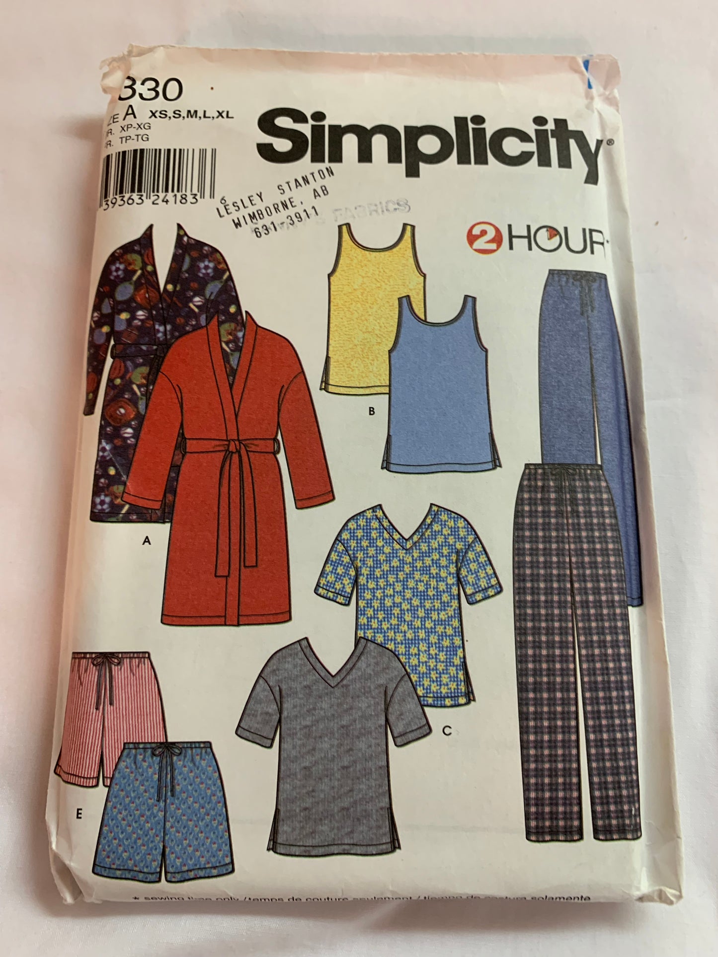 Simplicity Sewing Pattern 9330 Misses'/Men's/Teens' Sleepwear, Pajamas, Robe, Top, Pants, Shorts, Size 30-48, Uncut, 2000