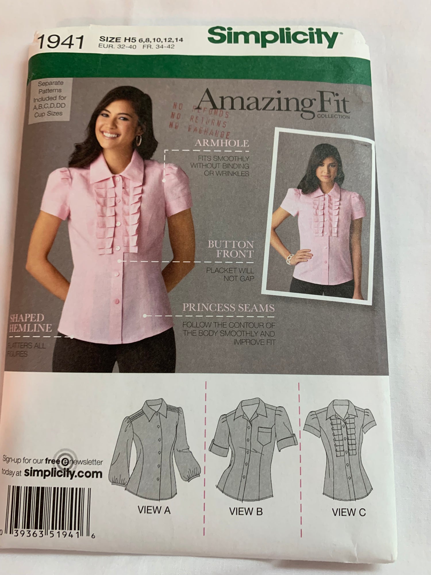 Simplicity Sewing Pattern 1941 Misses' Blouse, Shirt, Long/Short Sleeves, Button Front, Collar, Size 6-14, Uncut, 2011