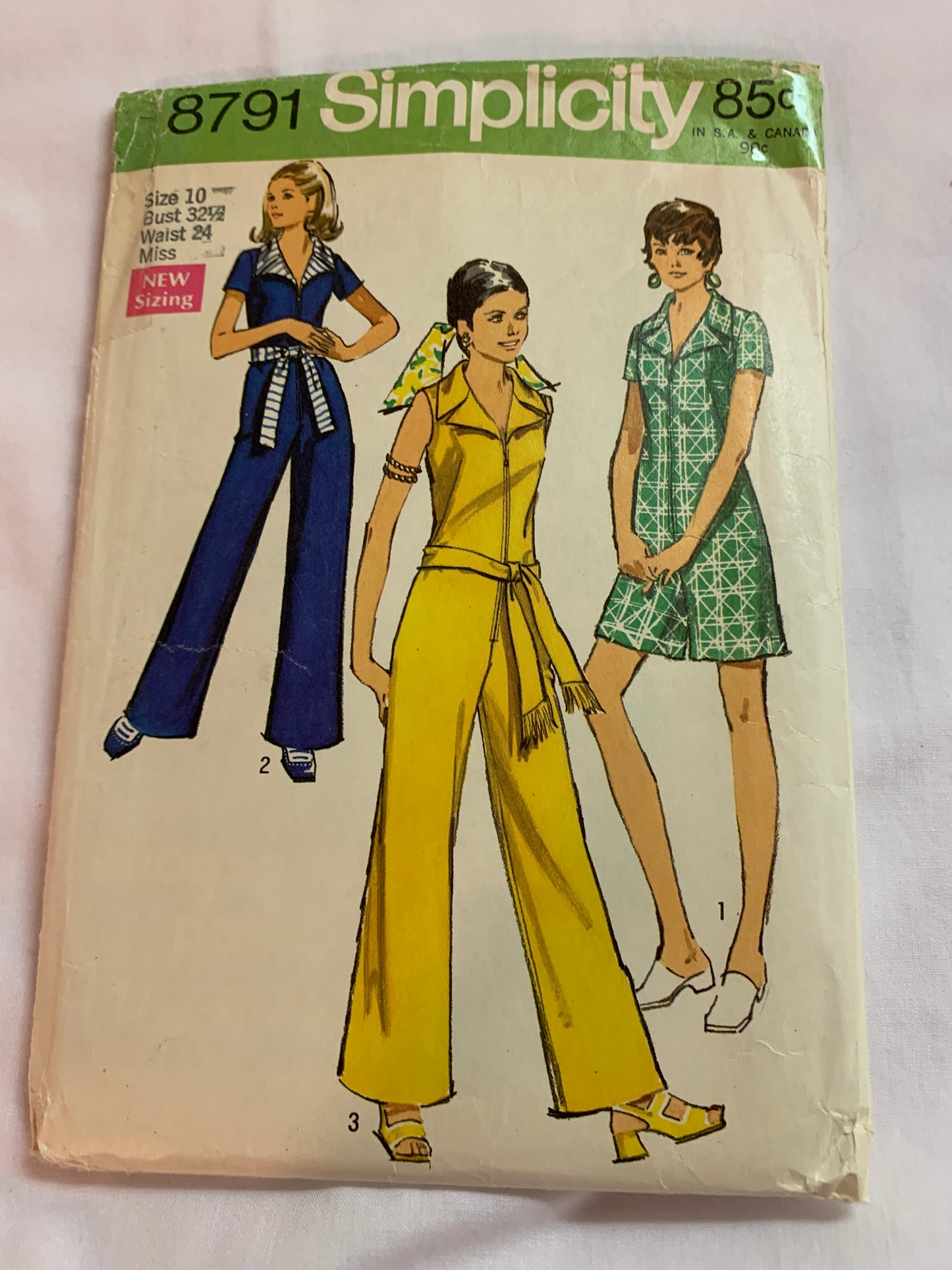 Simplicity Sewing Pattern 8791 Misses' Jumpsuit, Two Lengths, Short Sleeves, Zipper Front, Sizes 10, Cut, Vintage 1979