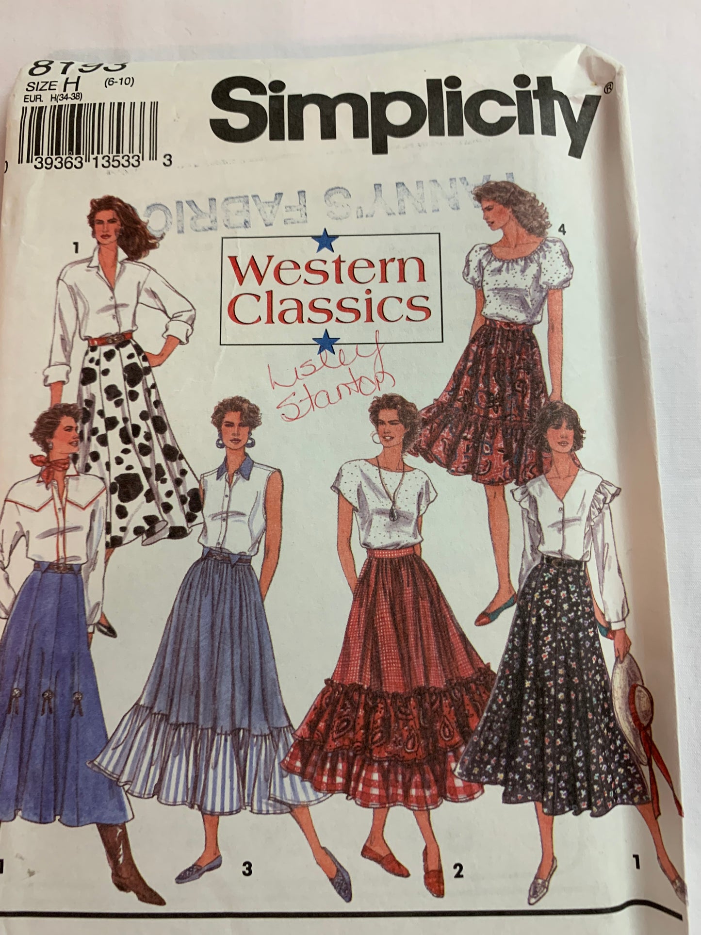 Simplicity Sewing Pattern 8193 Misses' Western Skirts, Circular, Ruffles, Zipper Back, 2 Variations, Size 14-16, Cut, 2002