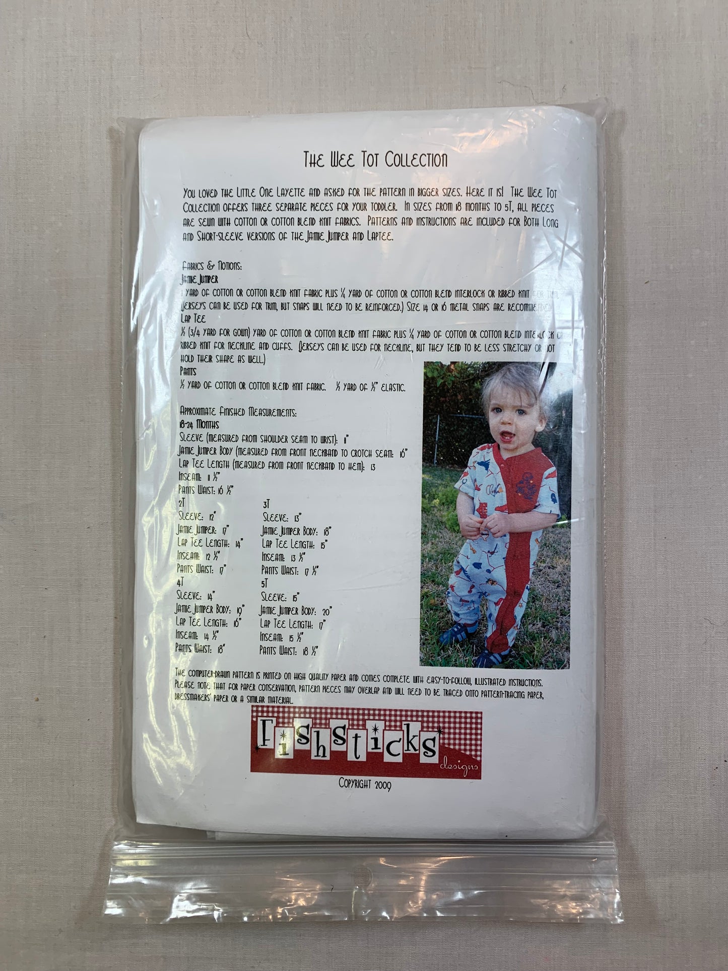 Fishsticks Designs Sewing Pattern Infants/Toddlers' Top, Pants, Sleeper, Jumper, Size 18 Mths-5T, Uncut, 2009