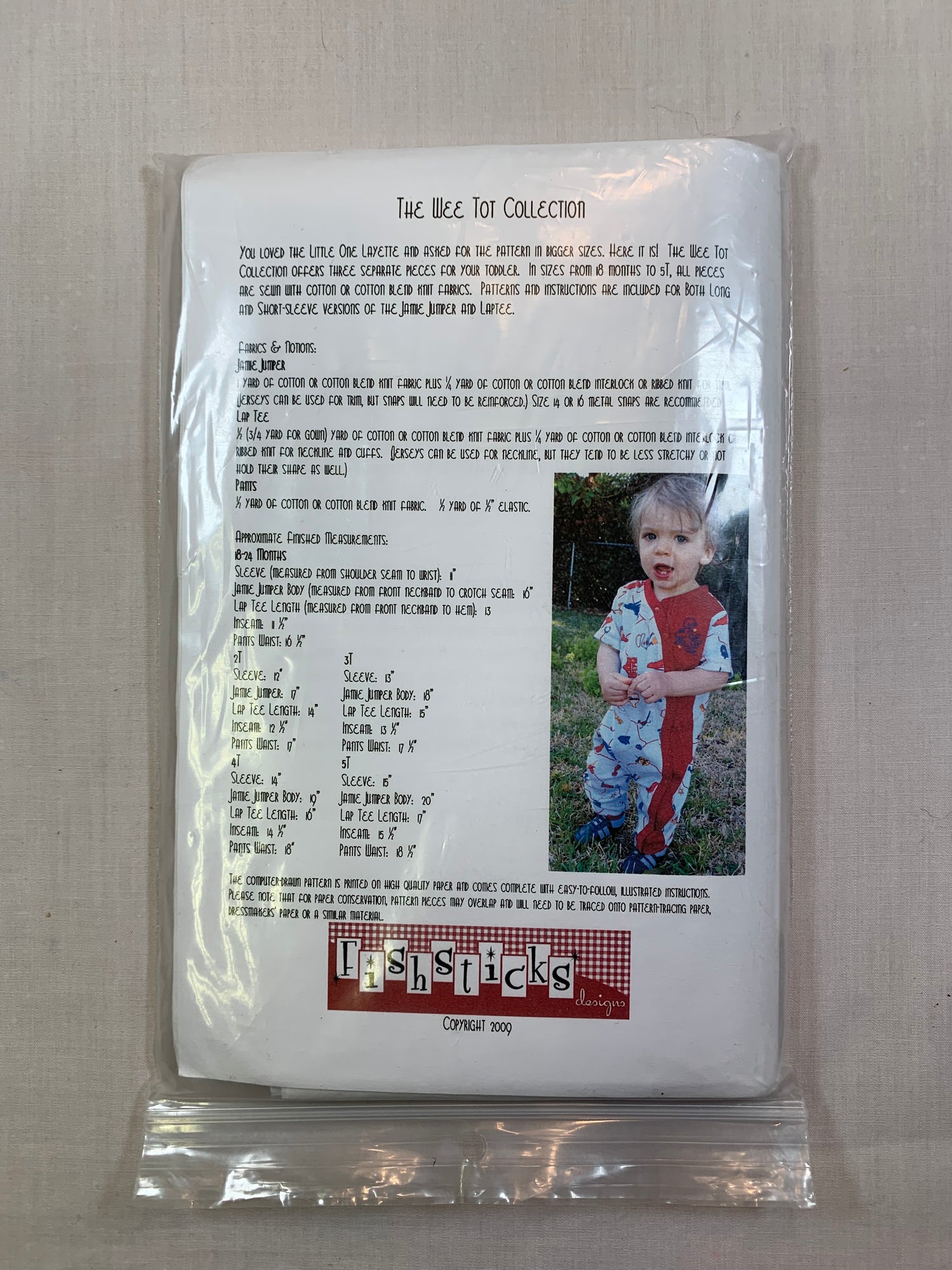 Fishsticks Designs Sewing Pattern Infants/Toddlers' Top, Pants, Sleeper, Jumper, Size 18 Mths-5T, Uncut, 2009