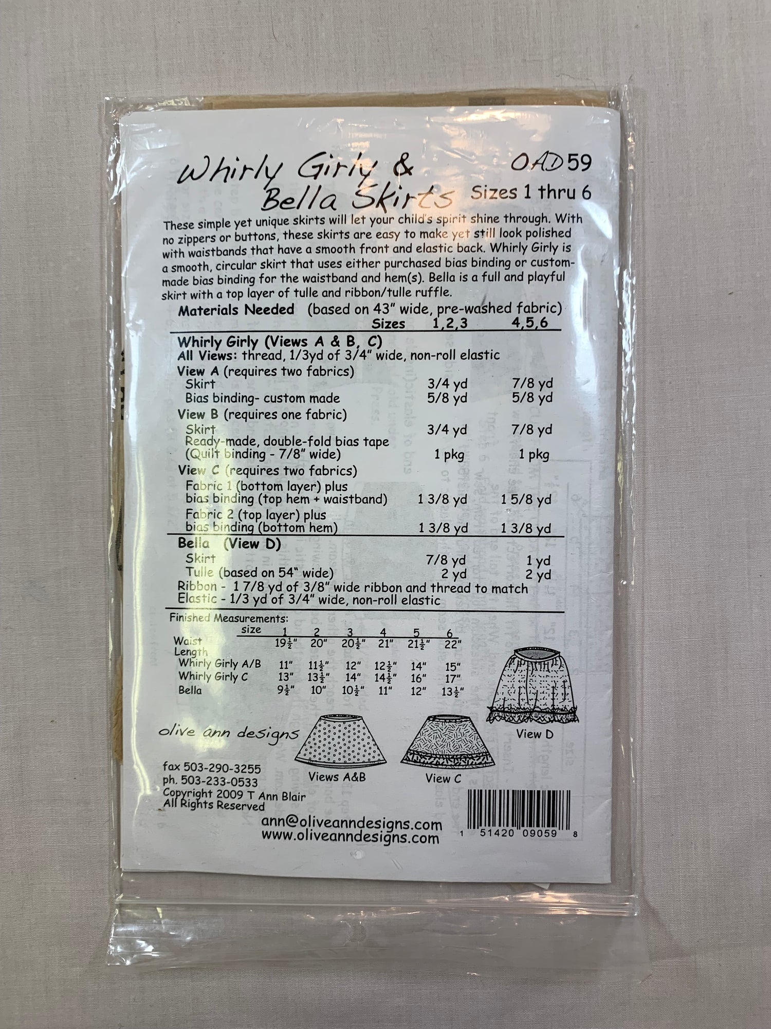 Olive Ann Designs, Whirly Girly & Bella Toddlers' Skirt, Size -6, Cut, 2009