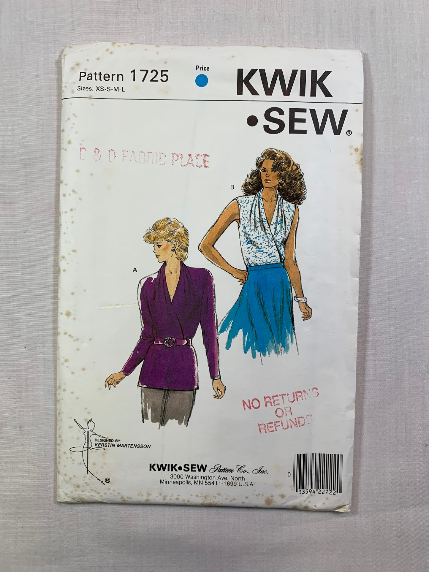 KWIK 1725 Misses' Shirts, Tops, Size XS-L, Uncut, Vintage 1988