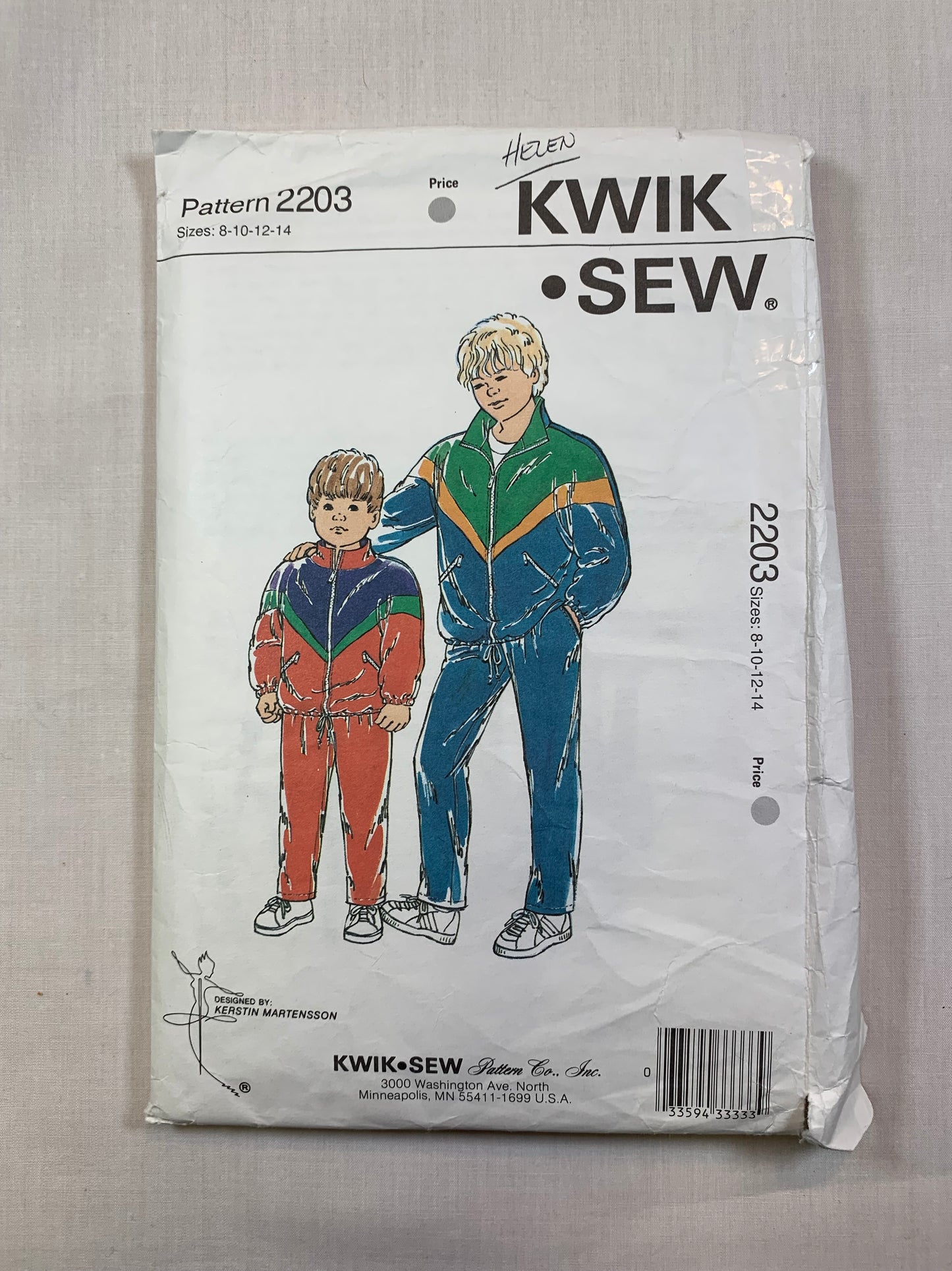 KWIK 2203 Boys' Windsuit, Sweatsuit, Windbreaker, Size 8-14 Cut, Vintage 1992