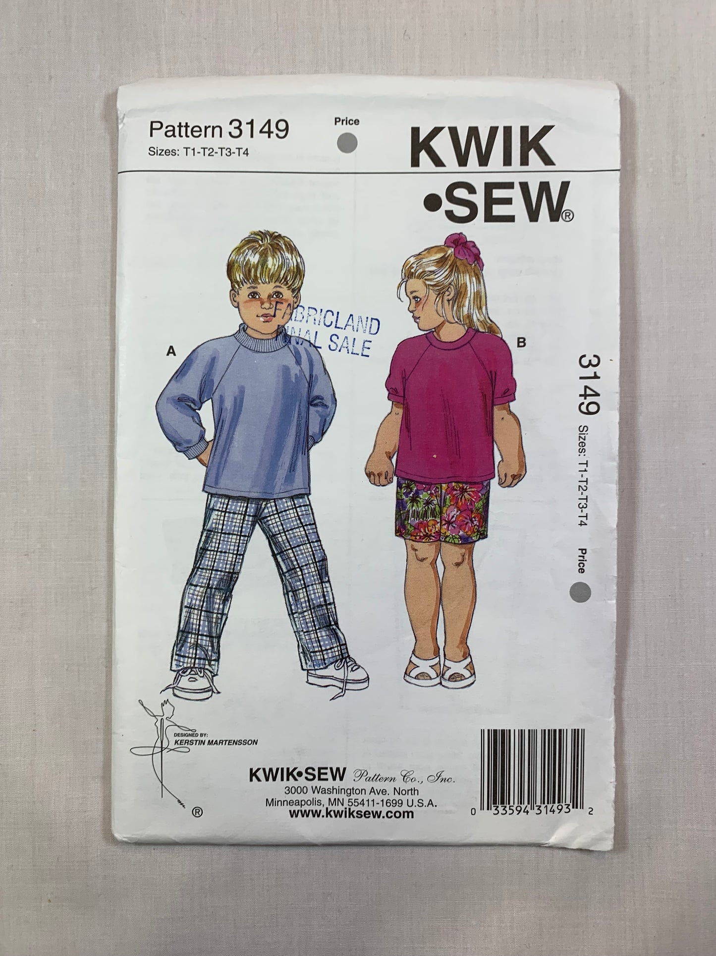 KWIK 3149 Boys' Girls' Top, Pants, Shorts, Size 1-4, Cut, 2003