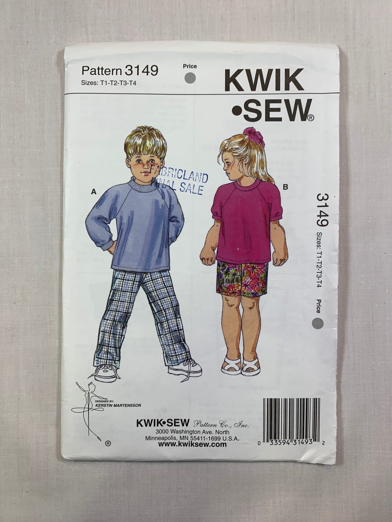 KWIK 3149 Boys' Girls' Top, Pants, Shorts, Size 1-4, Cut, 2003