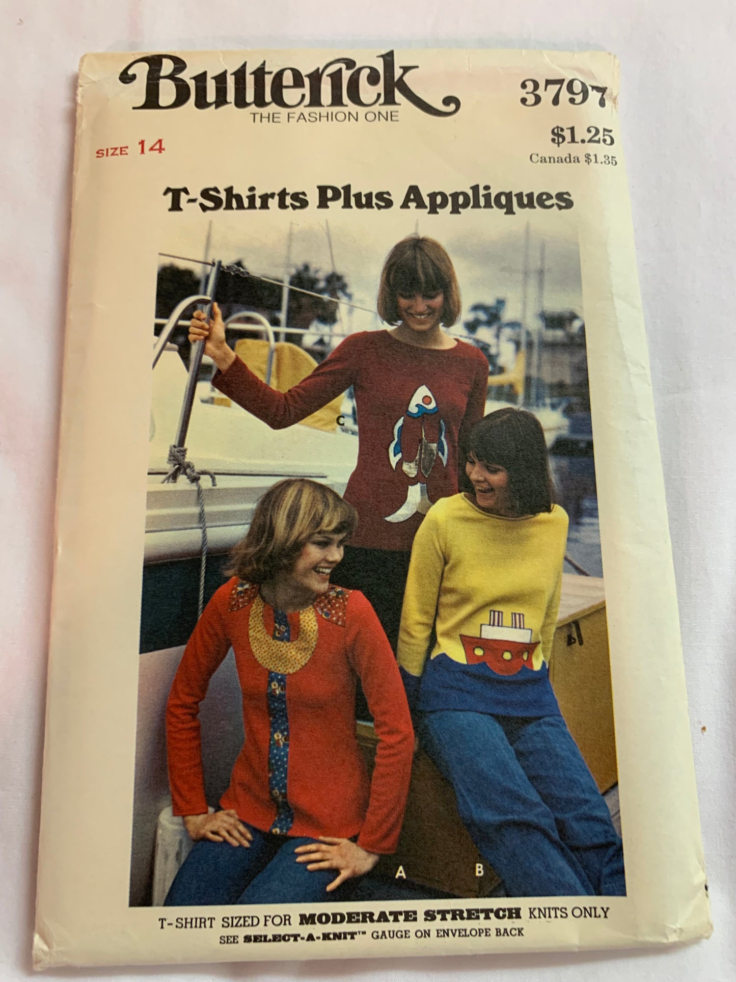 Butterick Sewing Pattern 3797 Misses' Top, Applique Transfers, Shirt, Long Sleeves, Collar, Pullover, Close Fitting, Size 14, Uncut, Vintage 1985