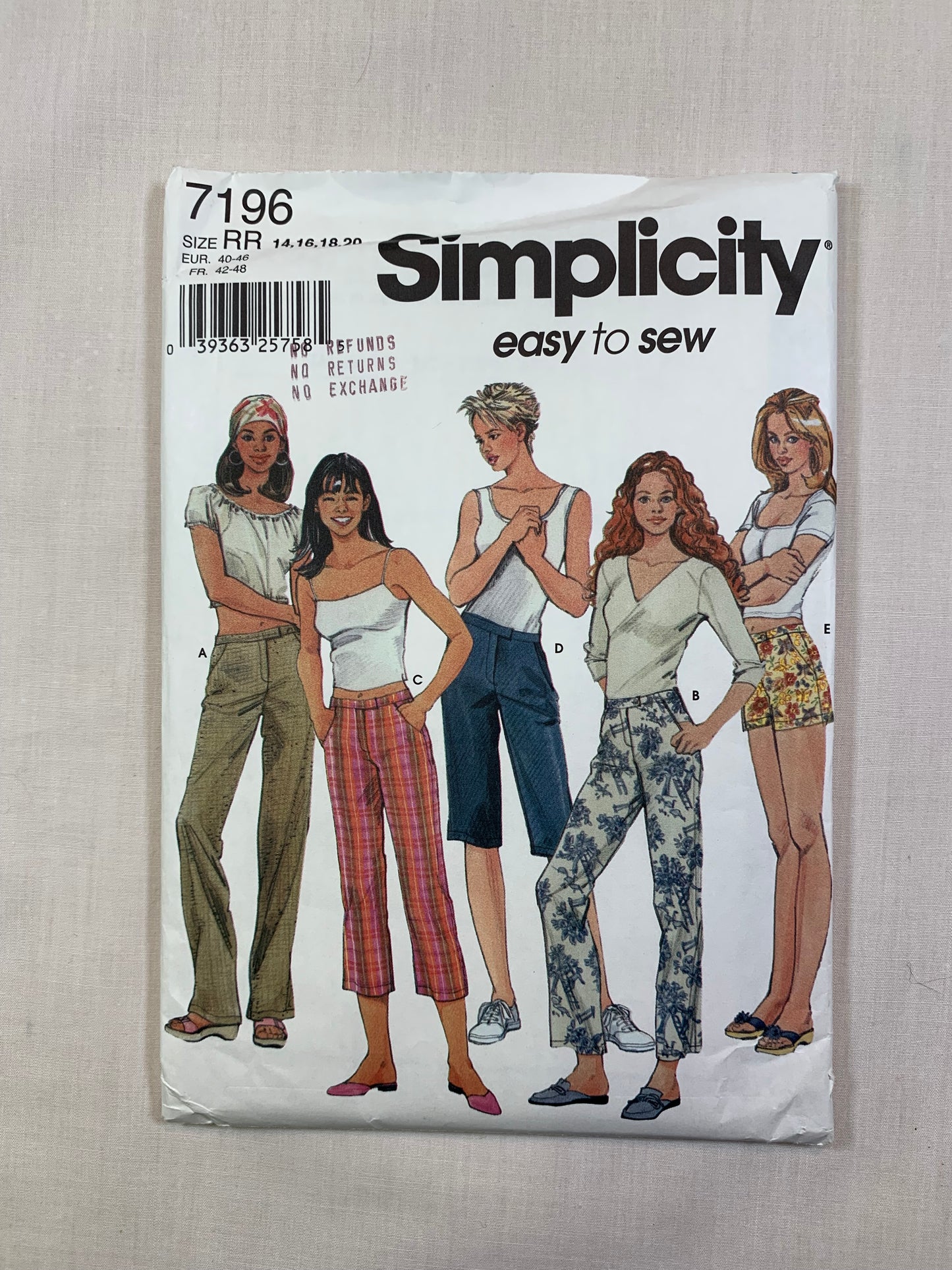 Simplicity 7196 Misses' Pants, Shorts, Size 14-16, Cut,2002