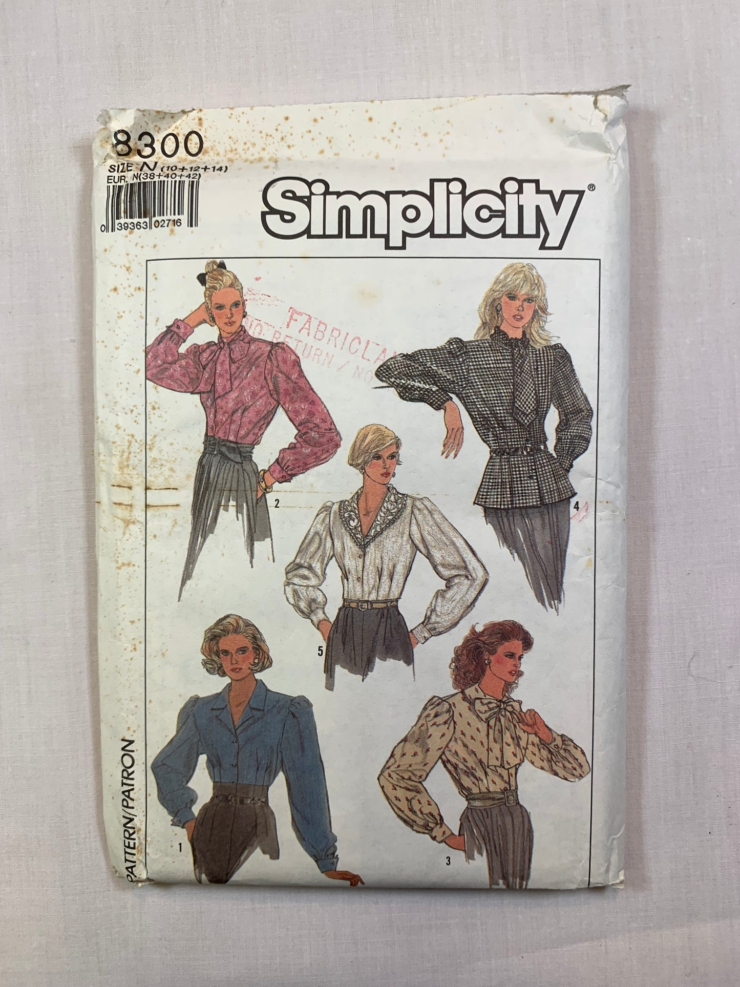 Simplicity 8300 Misses' Blouses, Size 10-14, Uncut, Vintage 1987