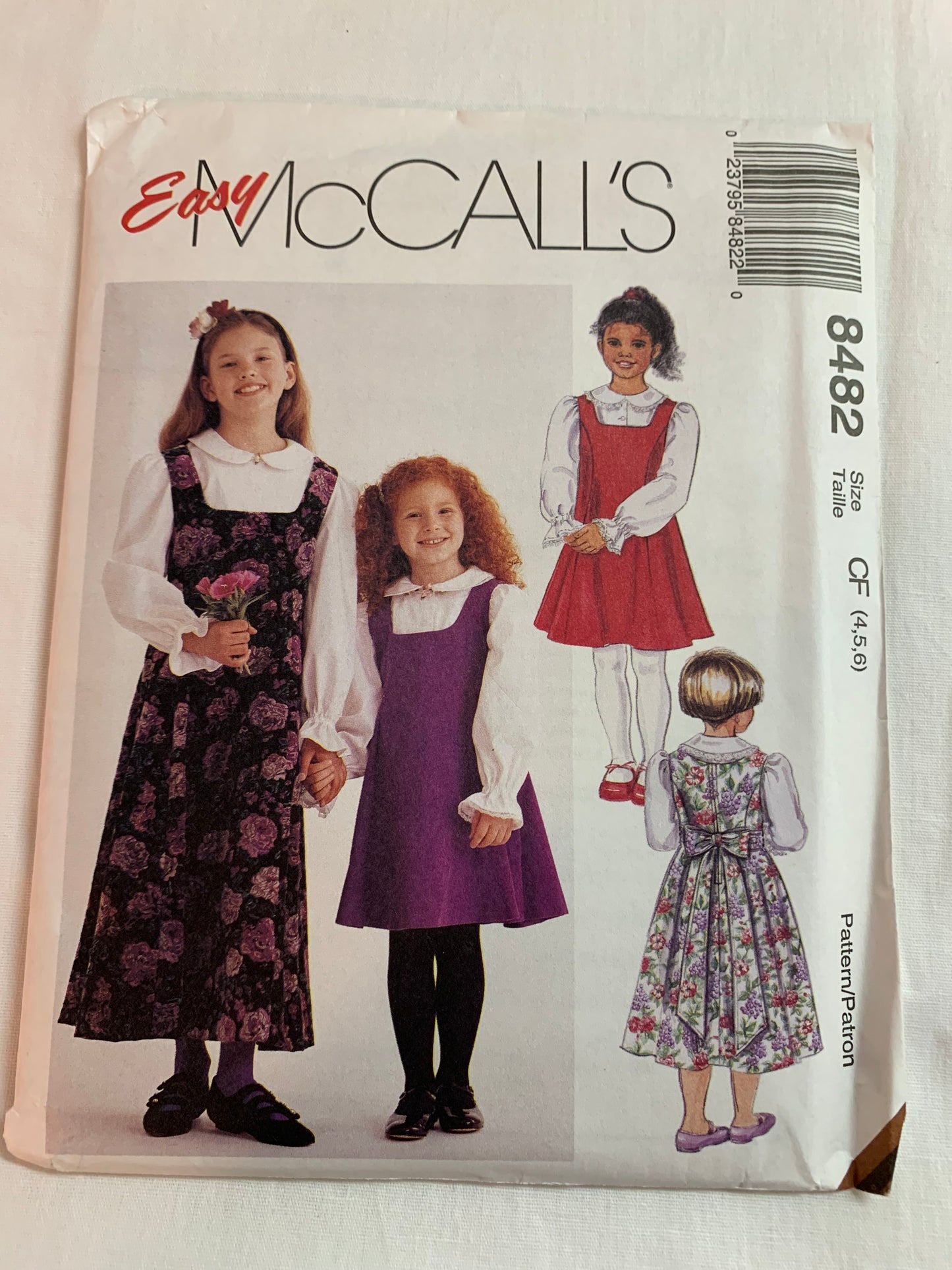 McCall's Sewing Patterns 8482 Girl's Jumper, Two Lengths, Blouse, Princess Seams, Zipper Back, Sash, Size 4-6, Uncut, Vintage 1996