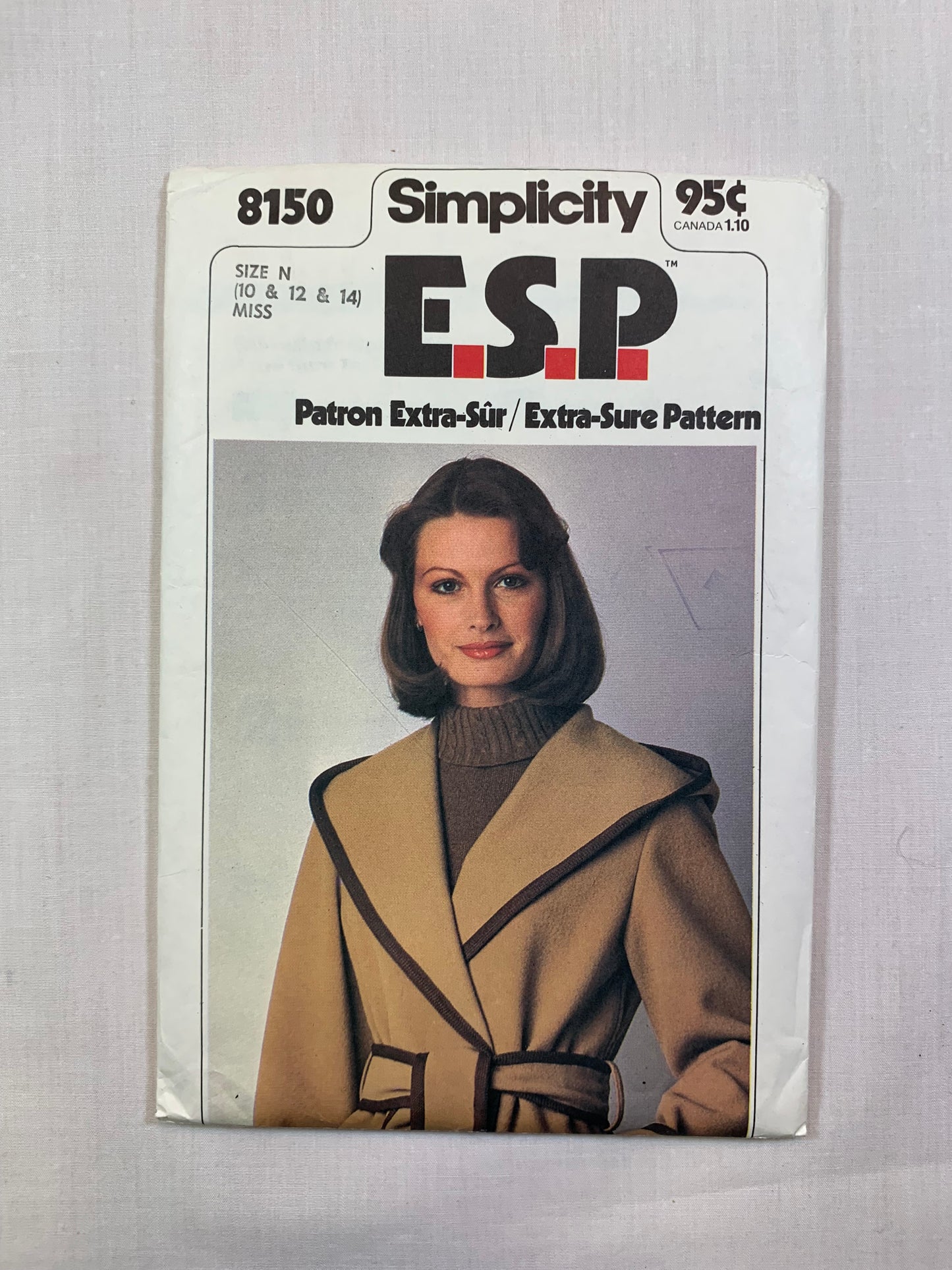 Simplicity Sewing Pattern 8150 Misses' Unlined Hooded Jacket, Front Wrap, Pocket, Tie Belt, Long Sleeves, Size 10-12, Cut, Vintage 1977