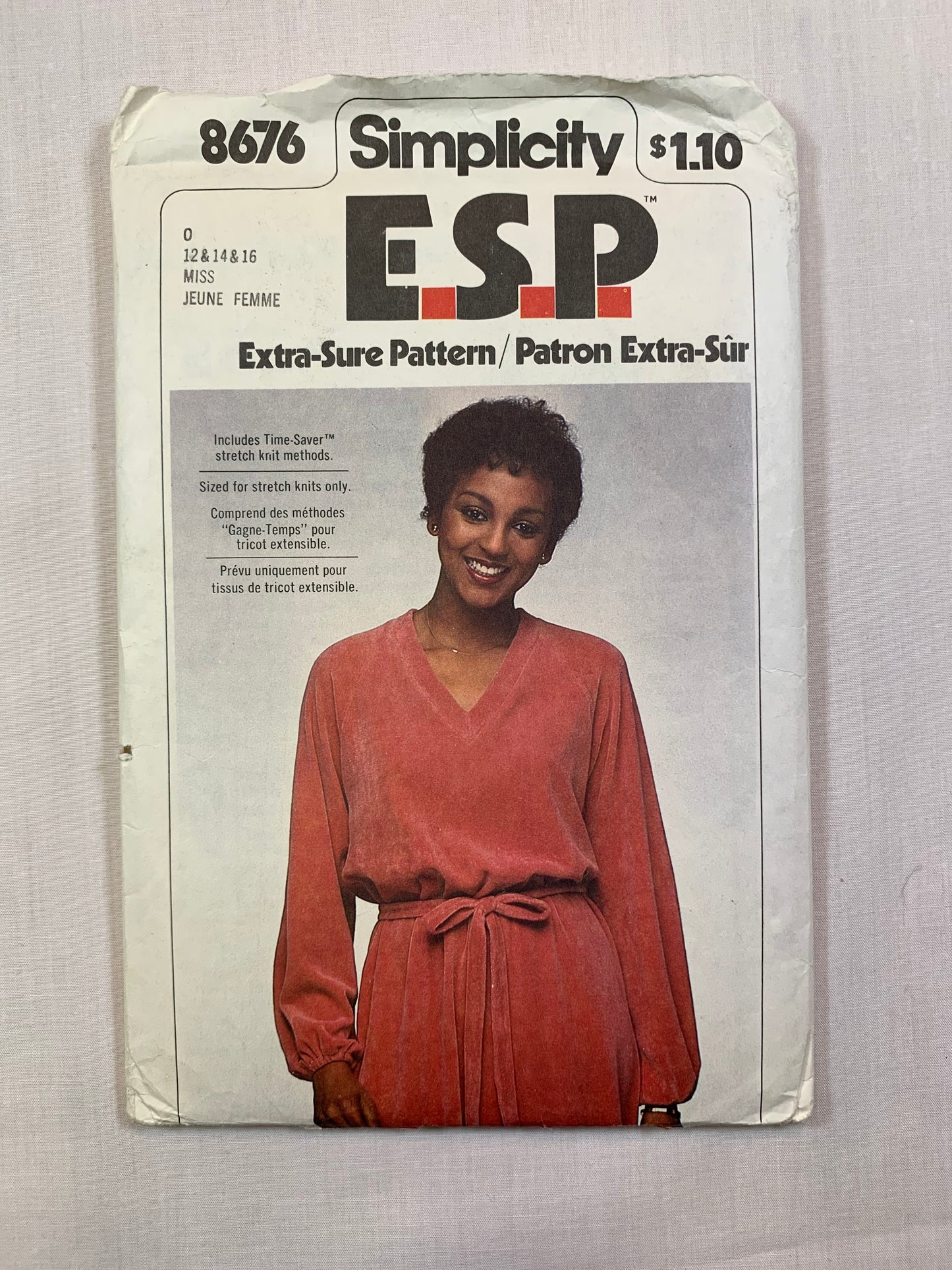 Simplicity 8676 Misses' Dress, Tie Belt, Size 12-16, Cut, Vintage 1978