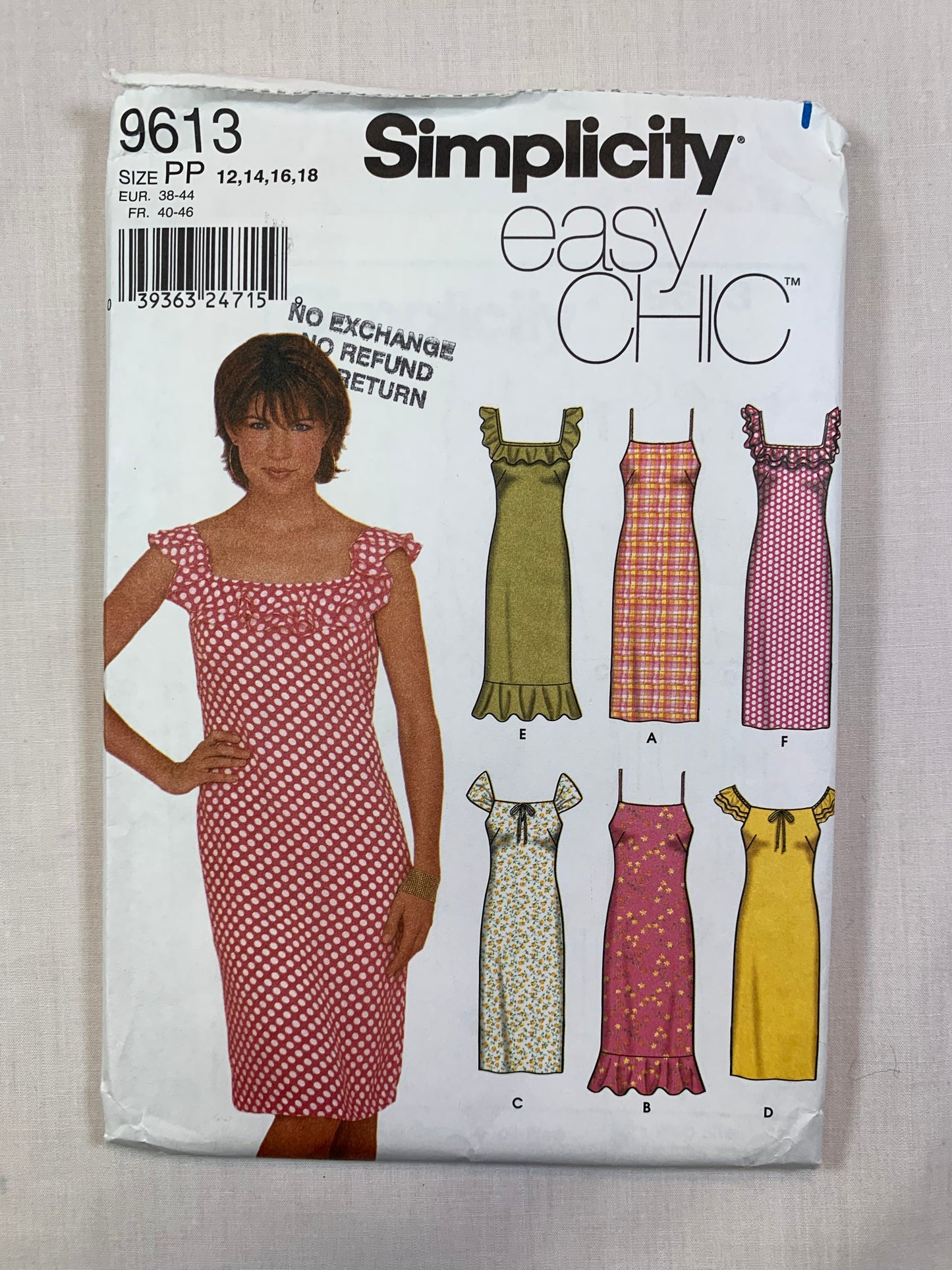 Simplicity 9613 Misses'/Miss Petite Dresses, Size 12-18, Cut, 2001