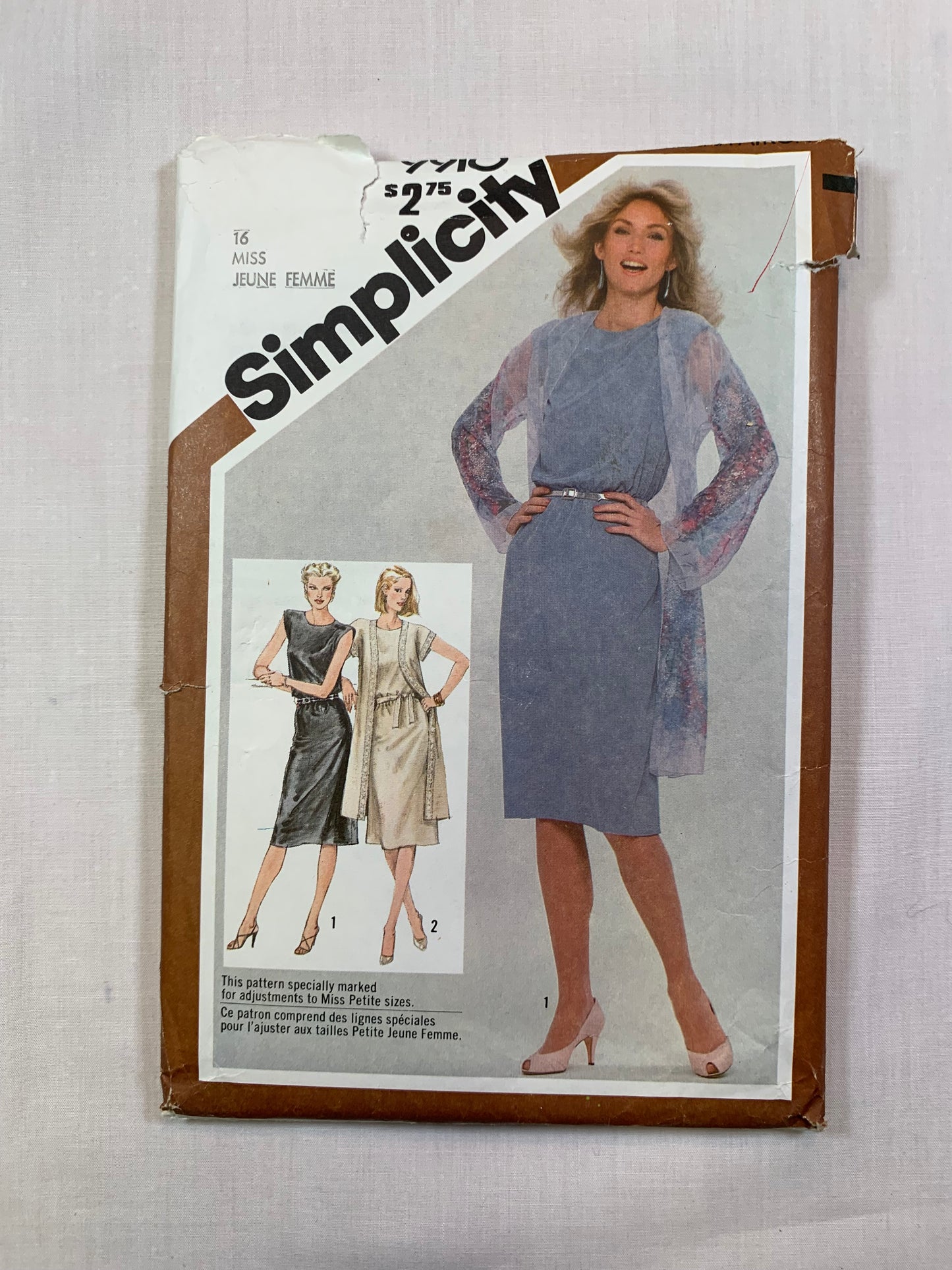Simplicity 9910 Misses'/Misses' Petite Dress, Unlined Coat, Size 16, Cut, Vintage 1981