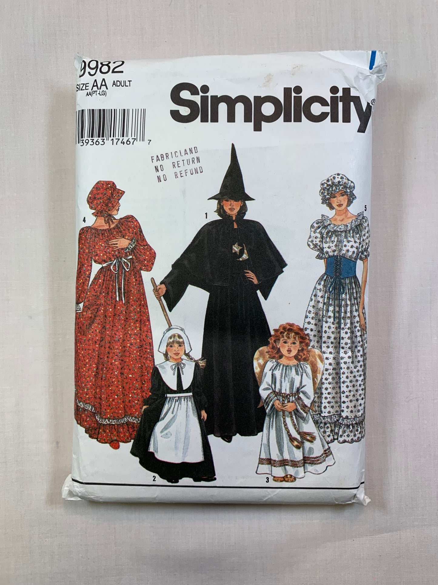 Simplicity Sewing Pattern 9982 Misses' Adult Costumes, Witch, Pioneer, Cap, Hat, Size 6-20, Cut, Vintage 1995