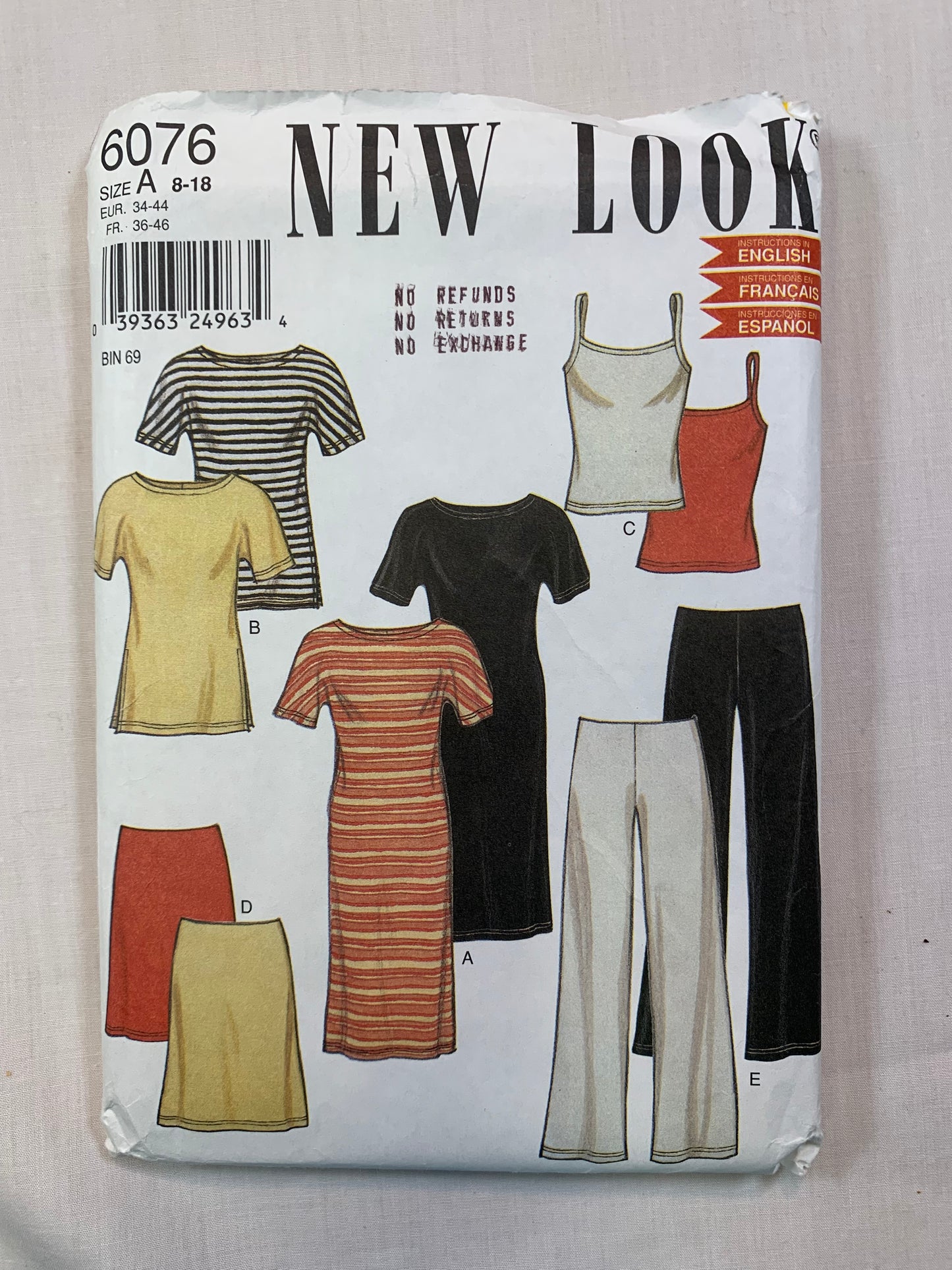 Simplicity New Look 6076 Misses' Dress, Top, Camisole, Skirt, Pants, Size 8-14, Cut, 2007