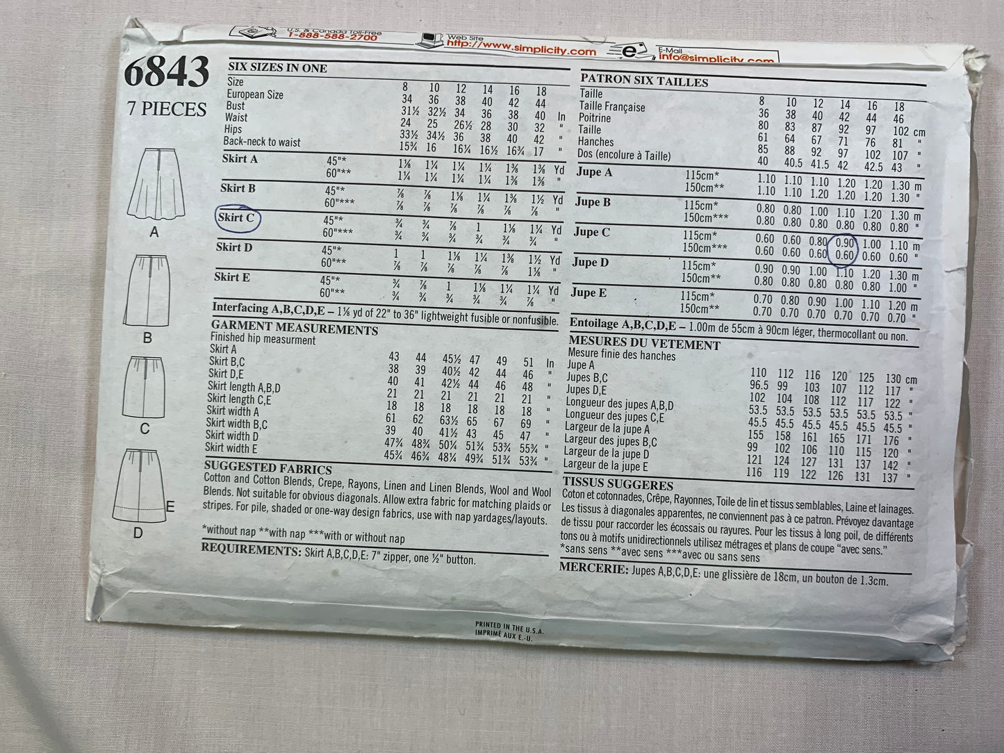 Simplicity New Look 6843 Misses' Skirts, Size 6-16, Cut