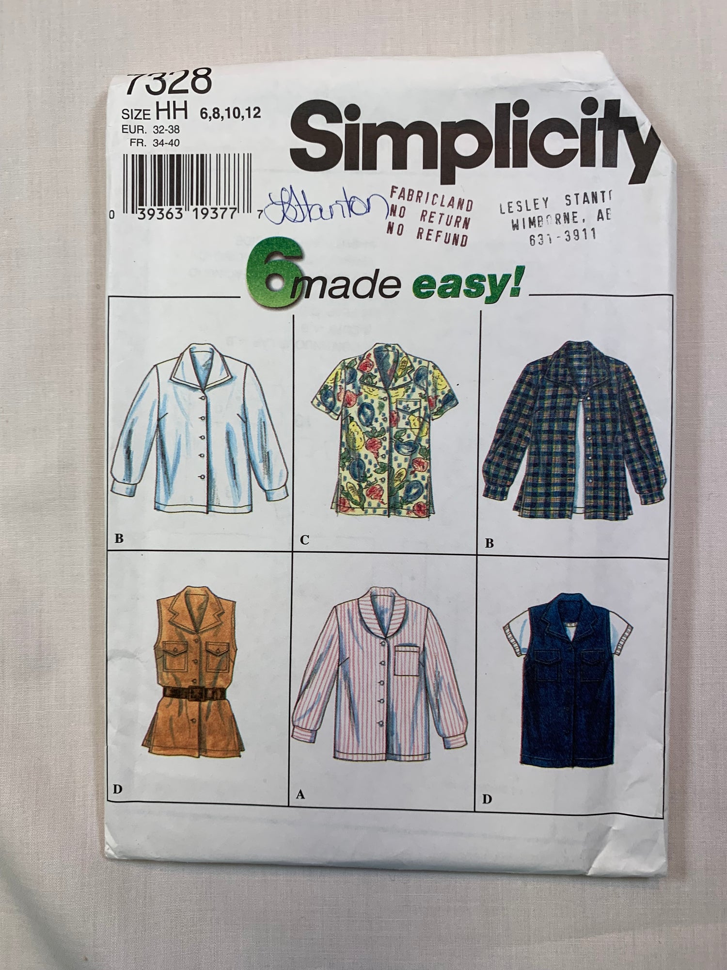 Simplicity 7328 Misses' Shirt, Size 6-12, Uncut, Vintage 1996 Media 1 of 2