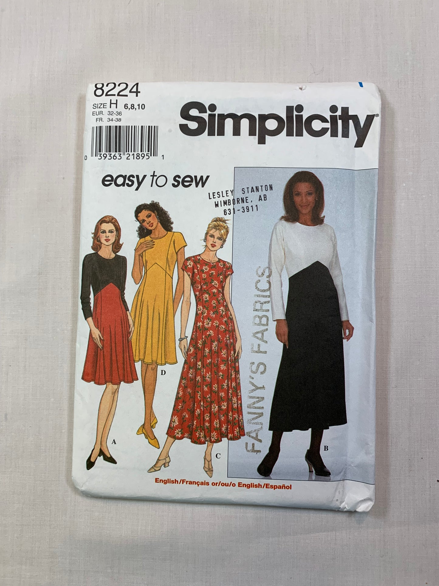 Simplicity 8224 Misses' Dress, Size 6-10, Uncut, Vintage 1999