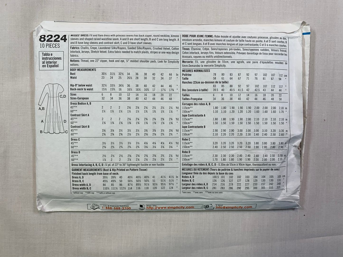 Simplicity 8224 Misses' Dress, Size 6-10, Uncut, Vintage 1999