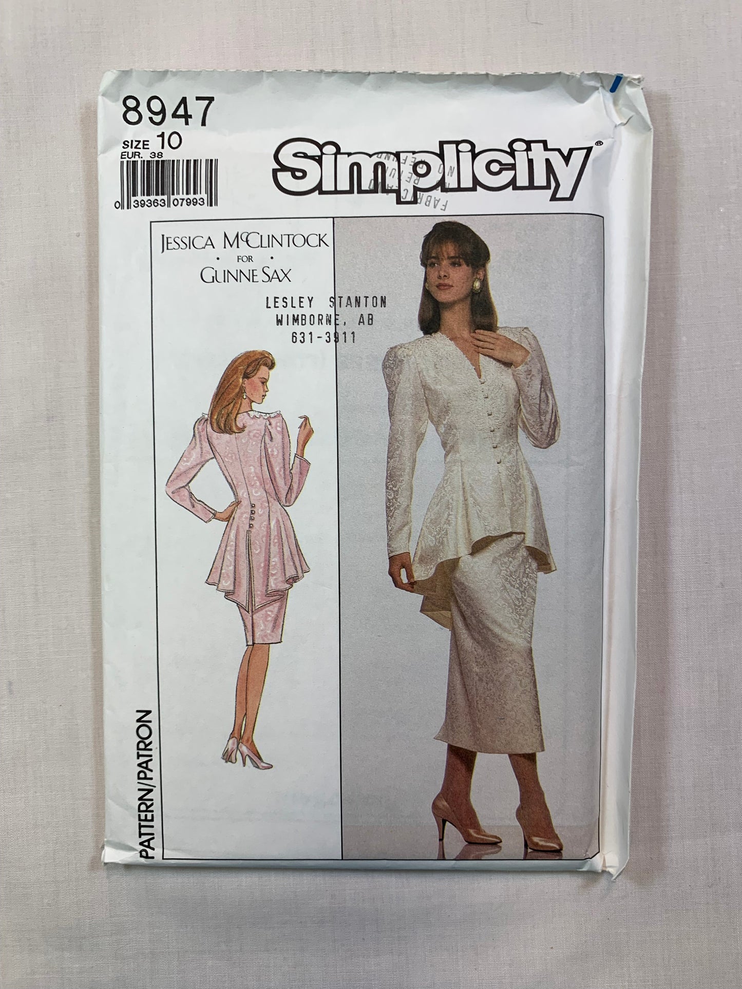 Simplicity Gunne Sax Jessica McClintock Sewing Pattern 8947 Misses' Jacket, Skirt, Size 10, Uncut, Vintage 1988