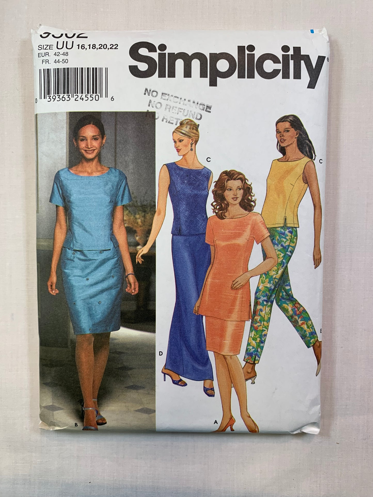 Simplicity 9502 Misses' Petite Two Piece Dress, Skirt, Top, Pants, Size 16-22, Uncut, 2000