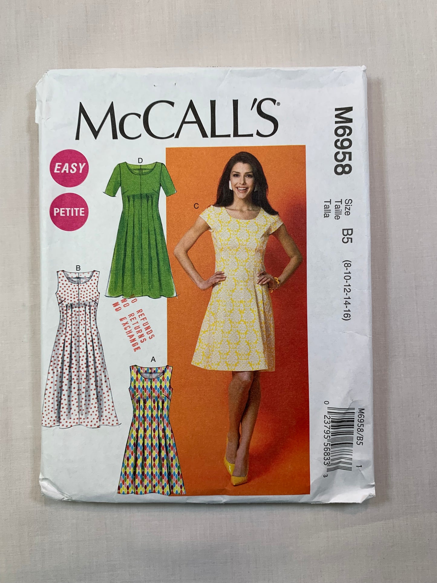 McCall's M6958 Misses'/Miss Petite Dresses, Size 8-16, Cut, 2014