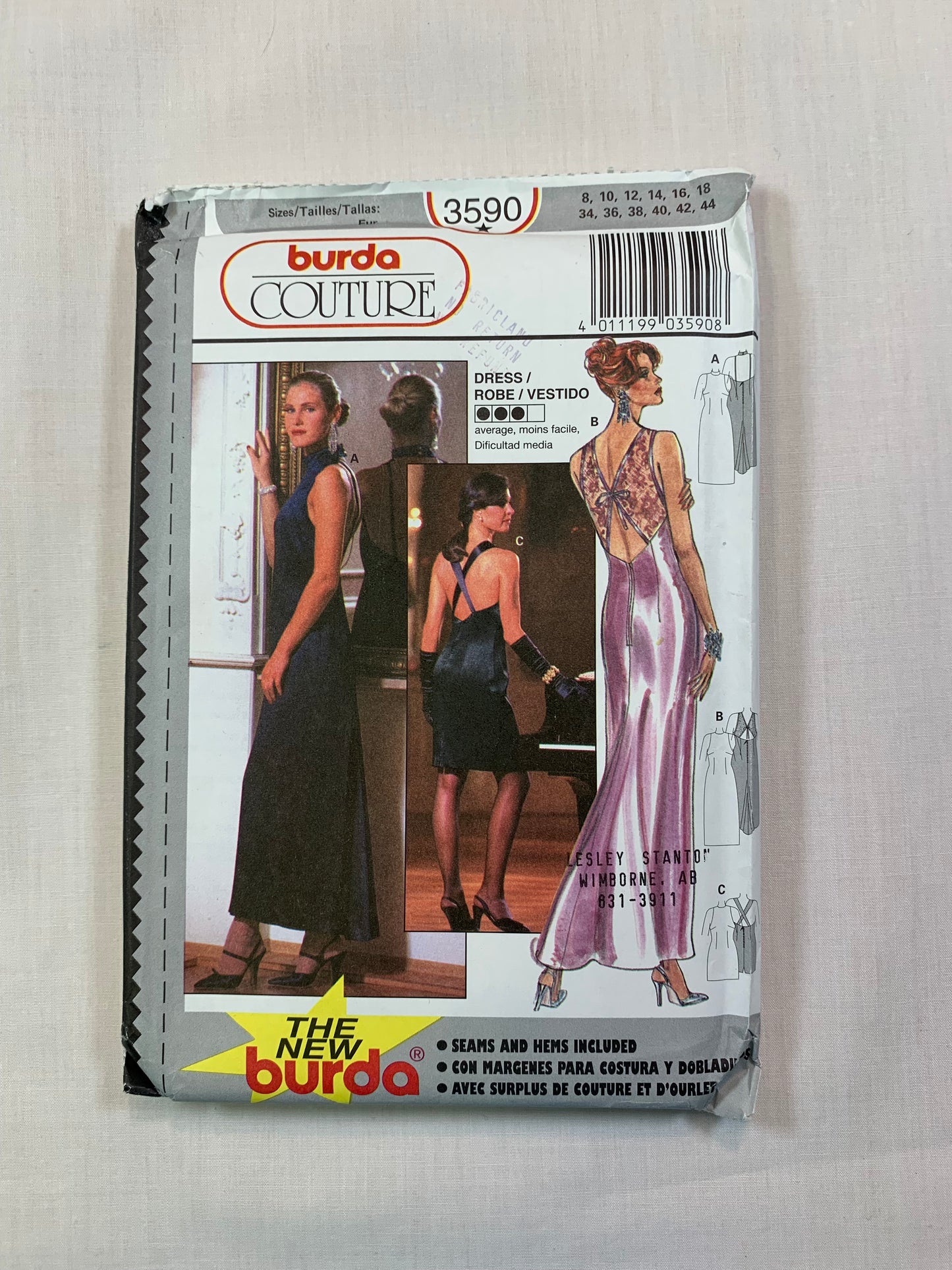 Burda Sewing Pattern 3590 Misses' Dress, Two Lengths, Sleeveless, Zipper Back, Close-Fitting, Size 8-18, Uncut, 2017