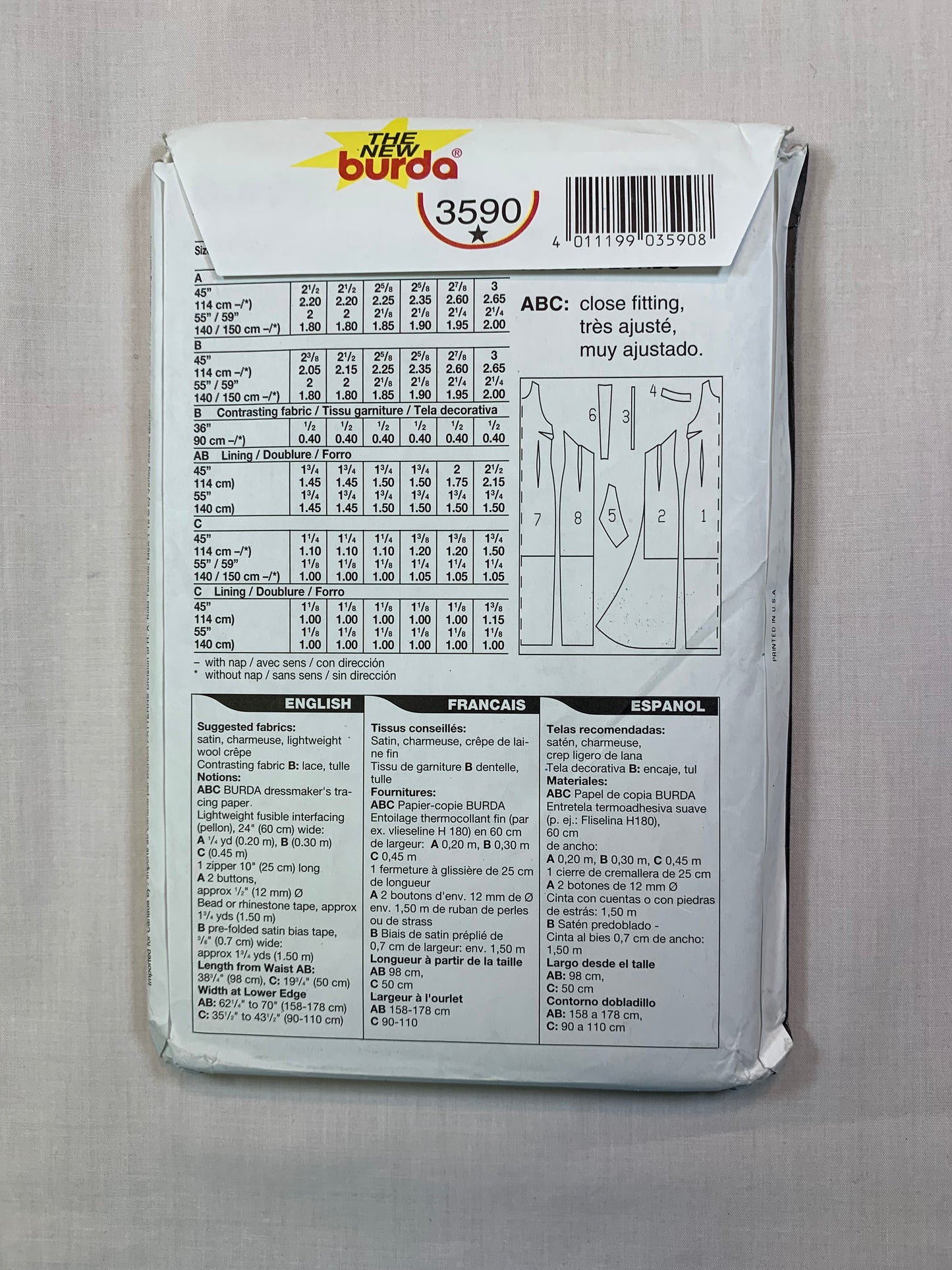 Burda Sewing Pattern 3590 Misses' Dress, Two Lengths, Sleeveless, Zipper Back, Close-Fitting, Size 8-18, Uncut, 2017