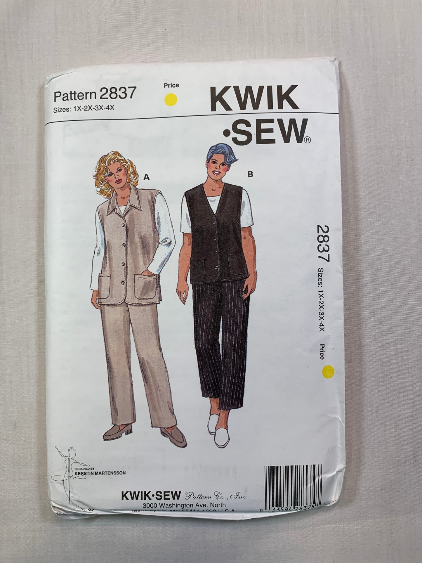KWIK 2837 Misses' Vests, Pants, Size 1X-4X, Uncut, Vintage 1999