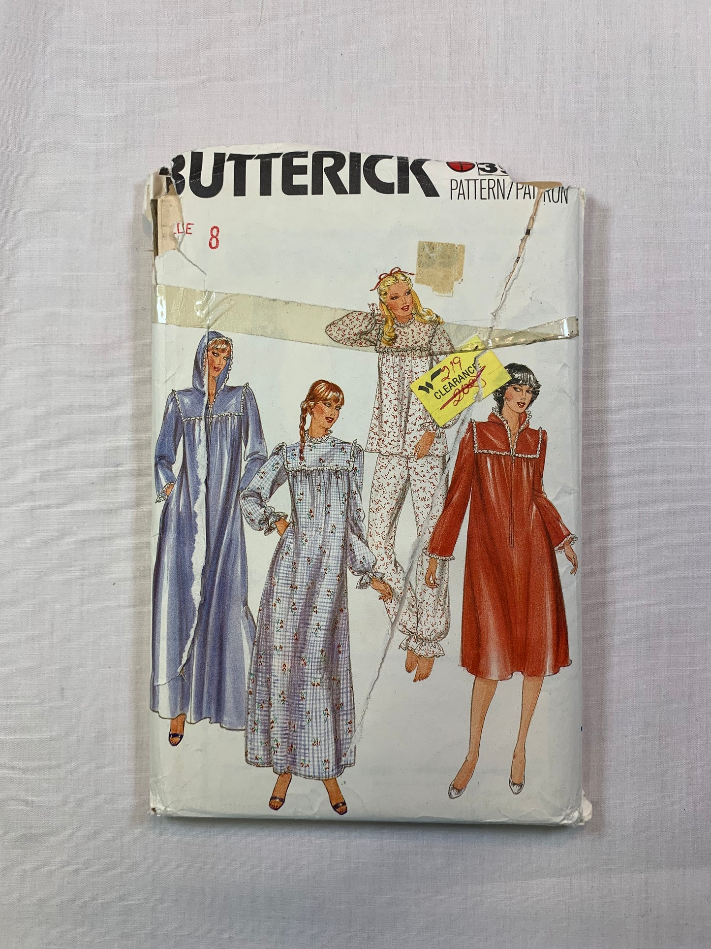 Butterick Sewing Pattern 3914 Misses' Nightgown, Pajamas, Robe, Top, Pants, Zipper Front, Long Sleeves, Ruffles, Size 8, Cut, Vintage 1975