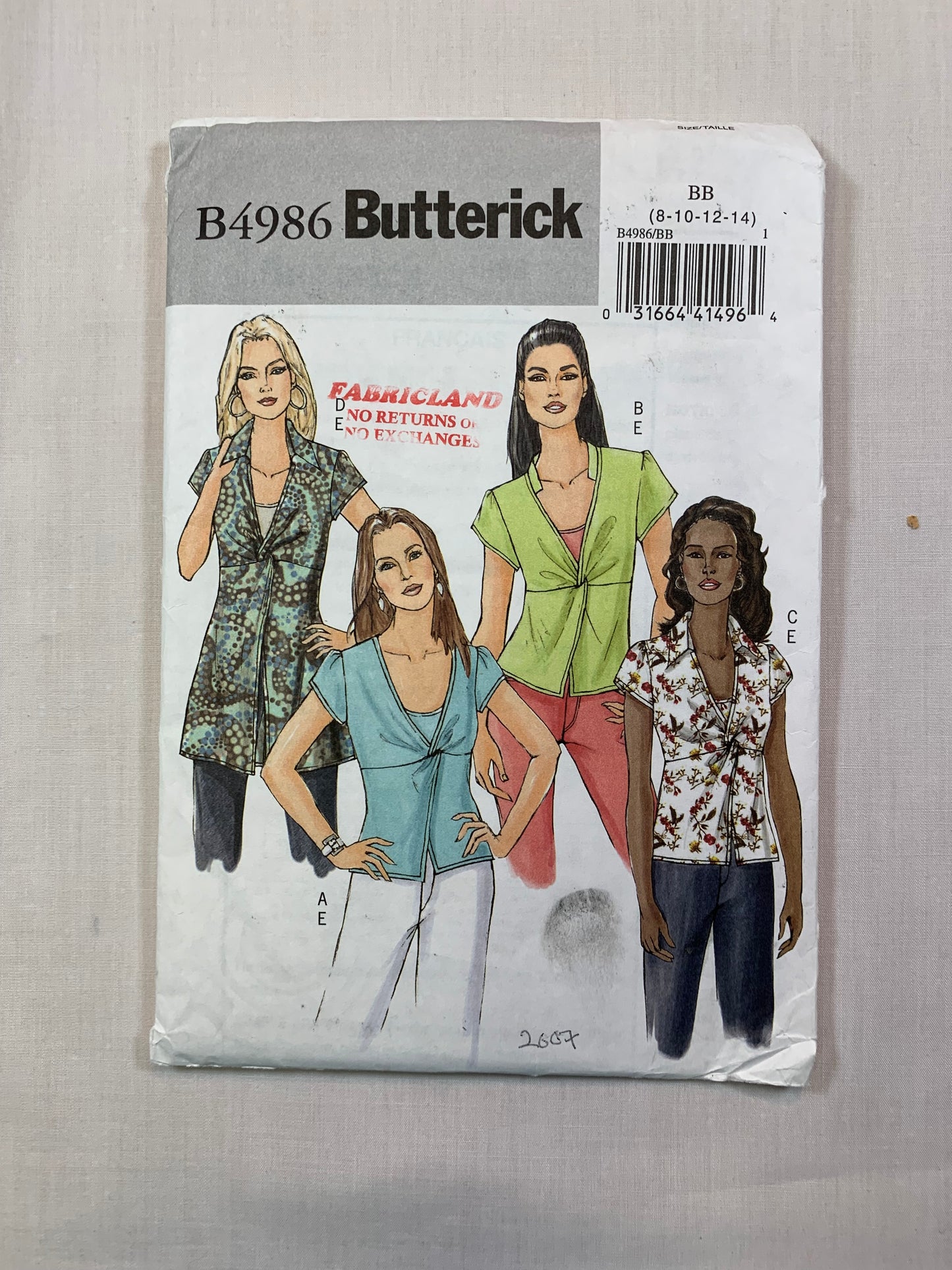Butterick B4986 Misses' Top, Camisole, Size 8-14, Uncut, 2007