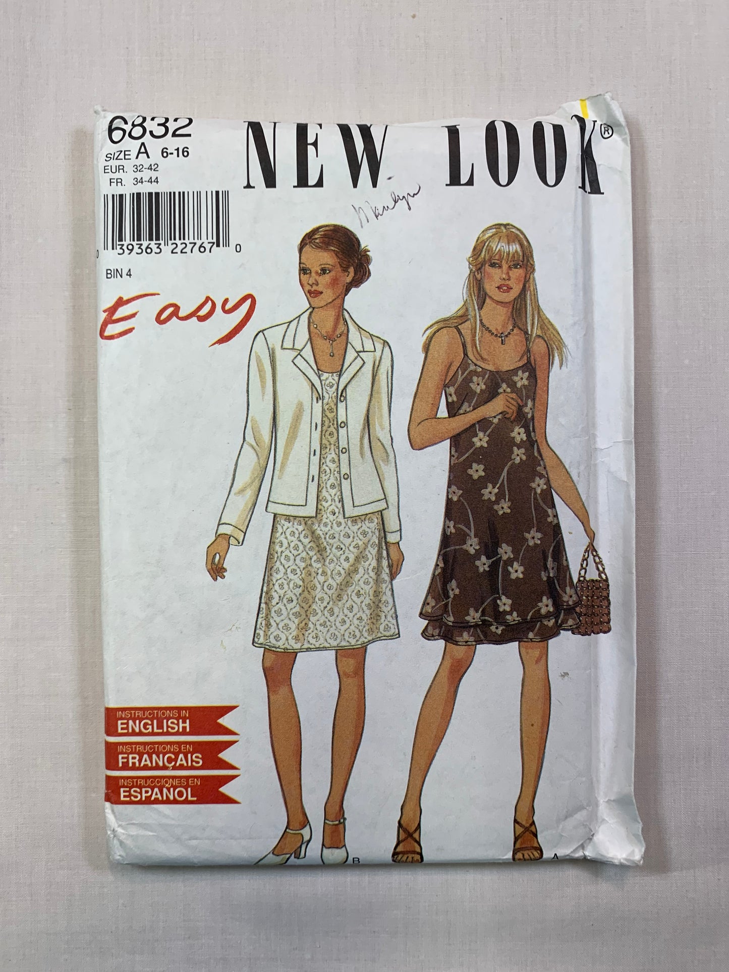 Simplicity New Look 6832 Misses' Dress, Jacket Size 6-12, Cut, Vintage 1990