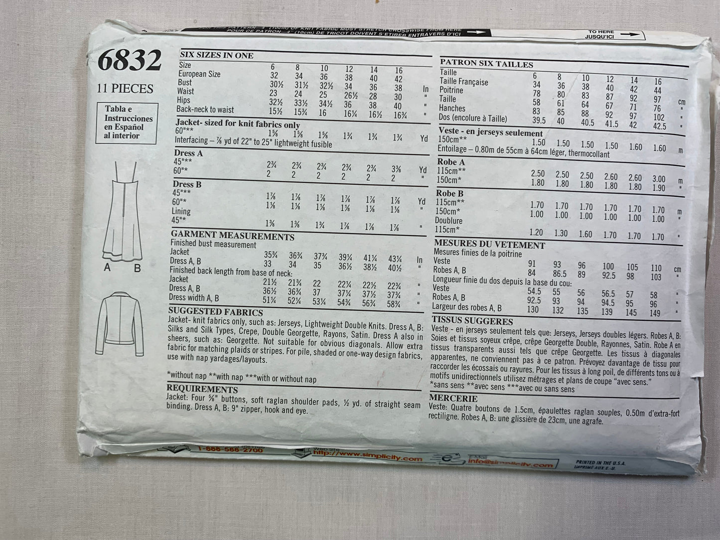 Simplicity New Look 6832 Misses' Dress, Jacket Size 6-12, Cut, Vintage 1990
