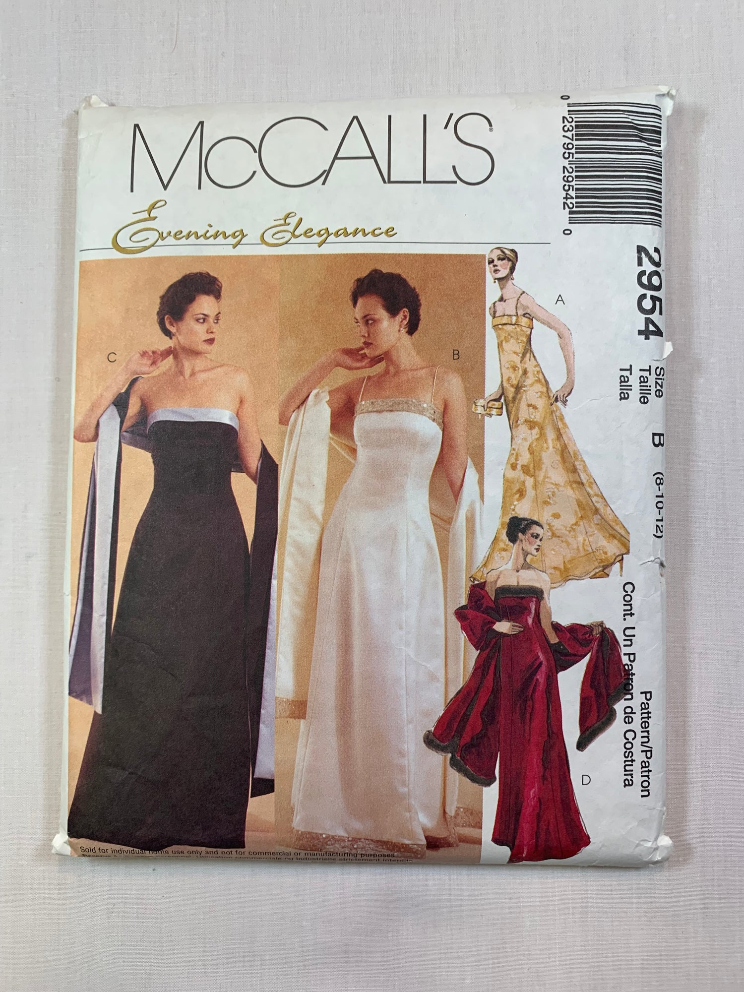 McCall's 2954 Misses'/Miss Petite, Gowns, Dress, Stole, Size 8-12, Cut, 2000