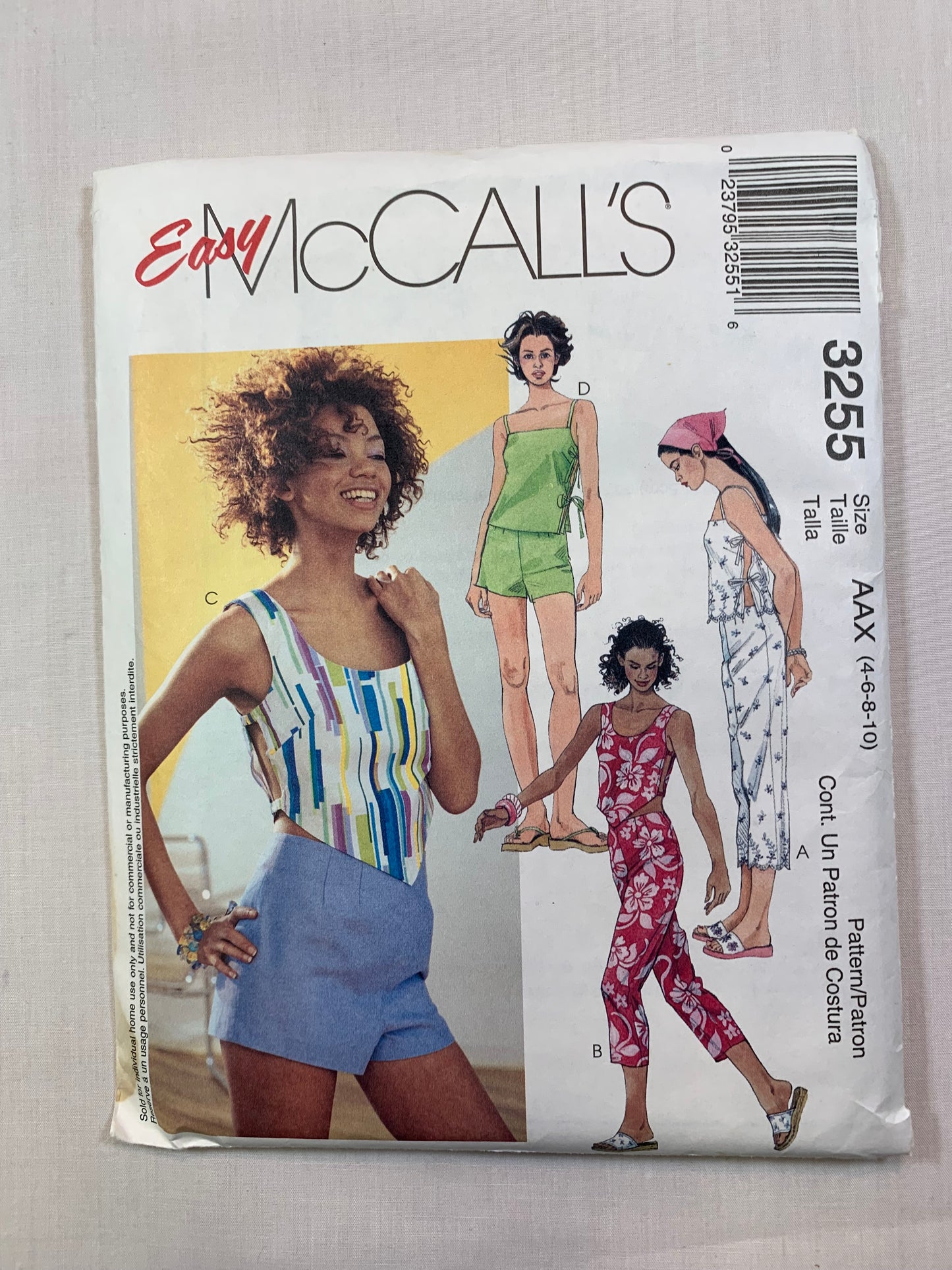McCall's 3255 Misses' Capri Pants, Shorts, Top, Size 4-10, Uncut, 2001