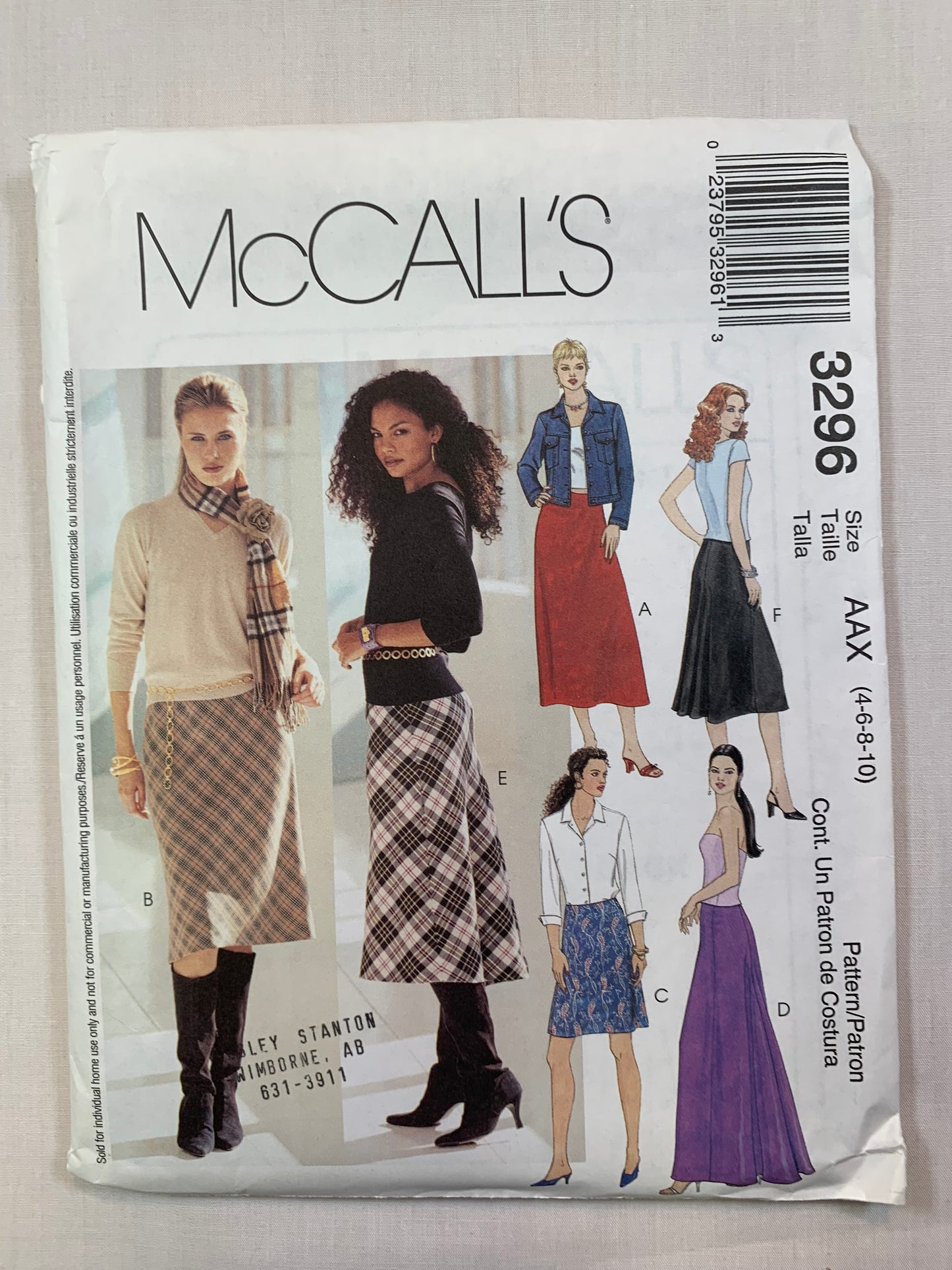 McCall's 3296 Misses' Skirt, Size 4-10, Uncut, 2001