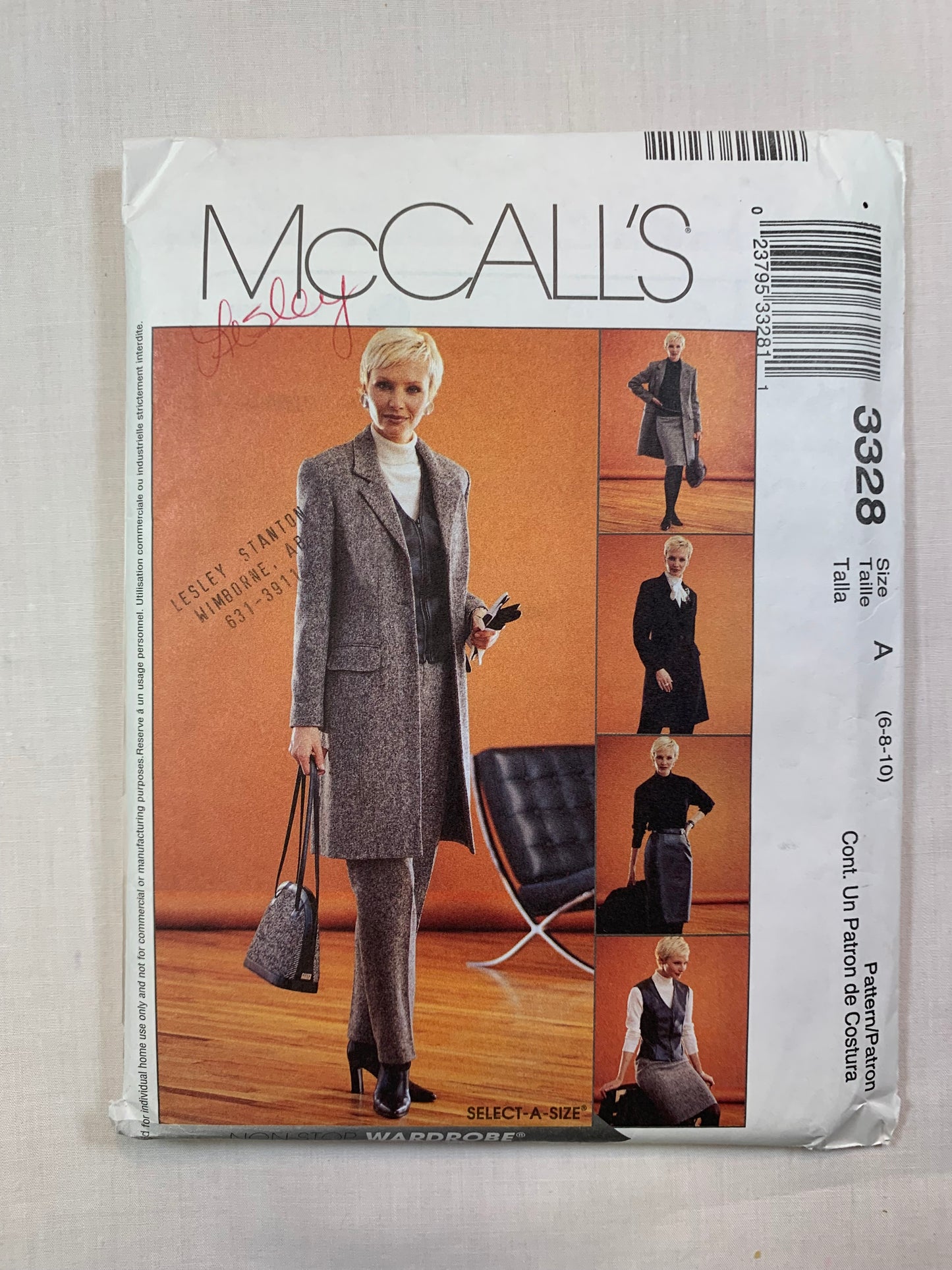 McCall's 3328 Misses' Lined Jacket/Vest, Pants, Skirt, Size 6-10, Uncut, 2001