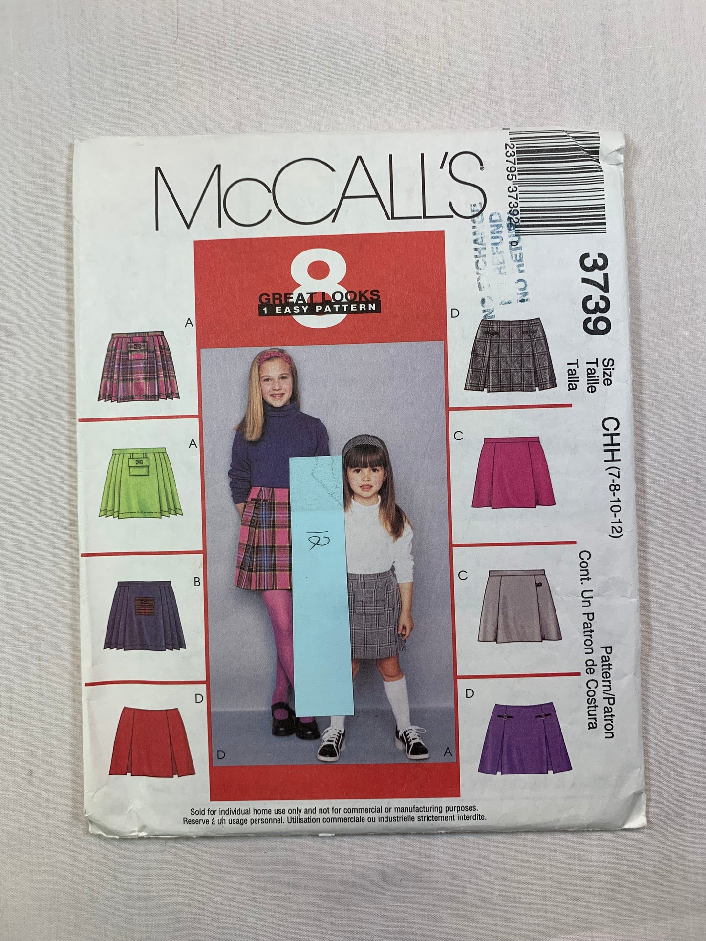 McCall's 3739 Girls' Skorts, Size 7-12, Cut, 2002