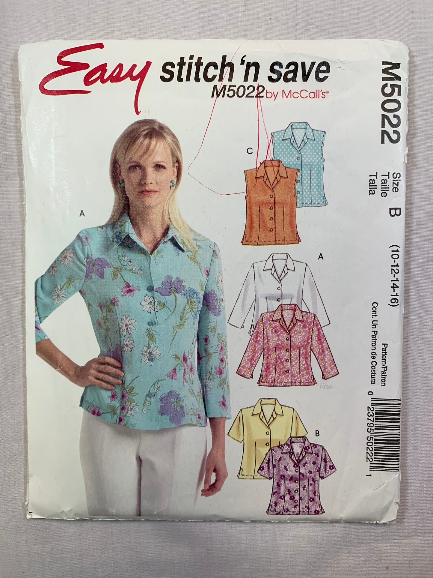 McCall's M5022 Stitch 'N Save Shirt, Size 10-16, Uncut, 2006