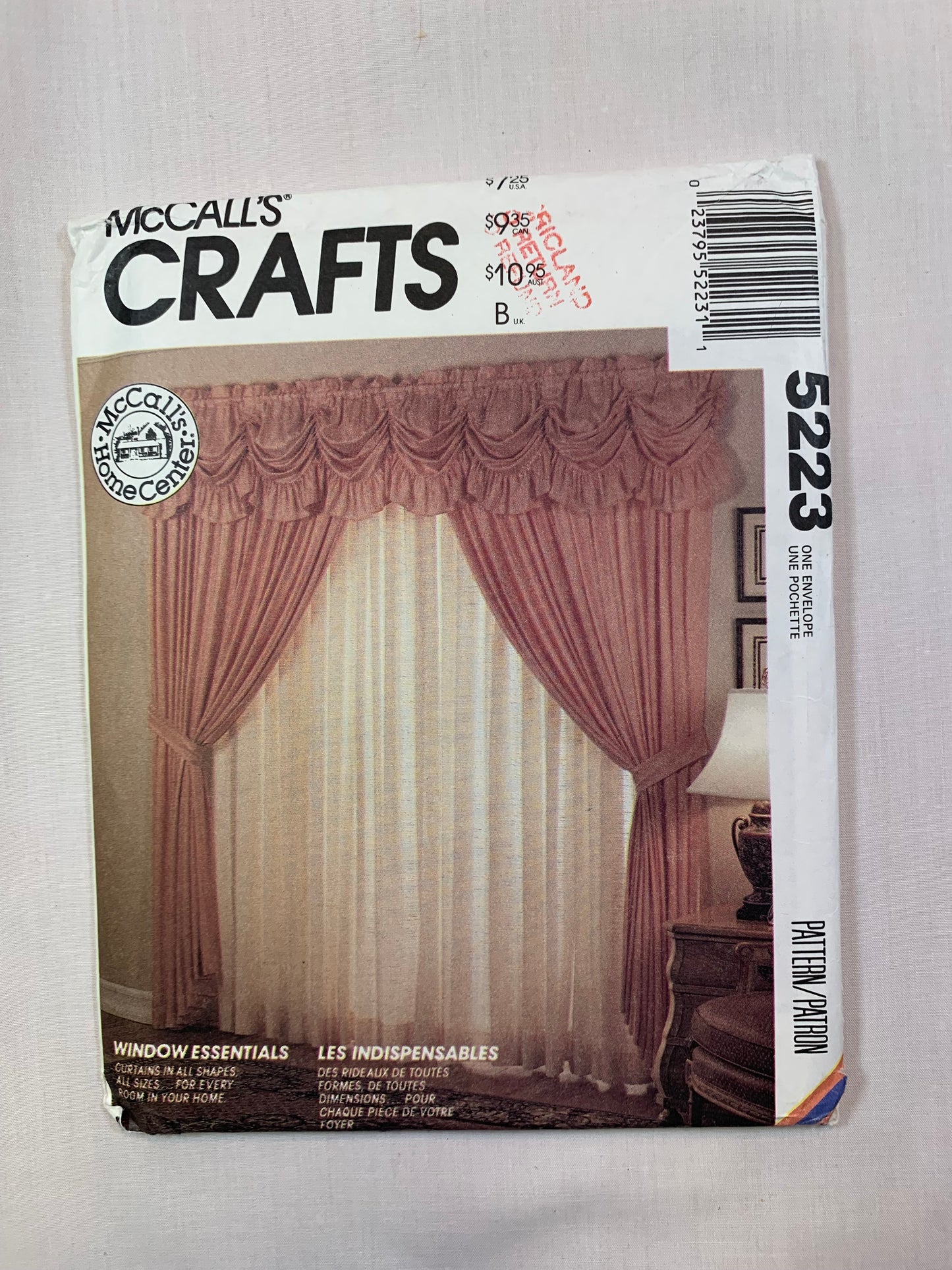 McCall's 5223 Home Decor, Curtains, Window Coverings, Uncut, Vintage 1992