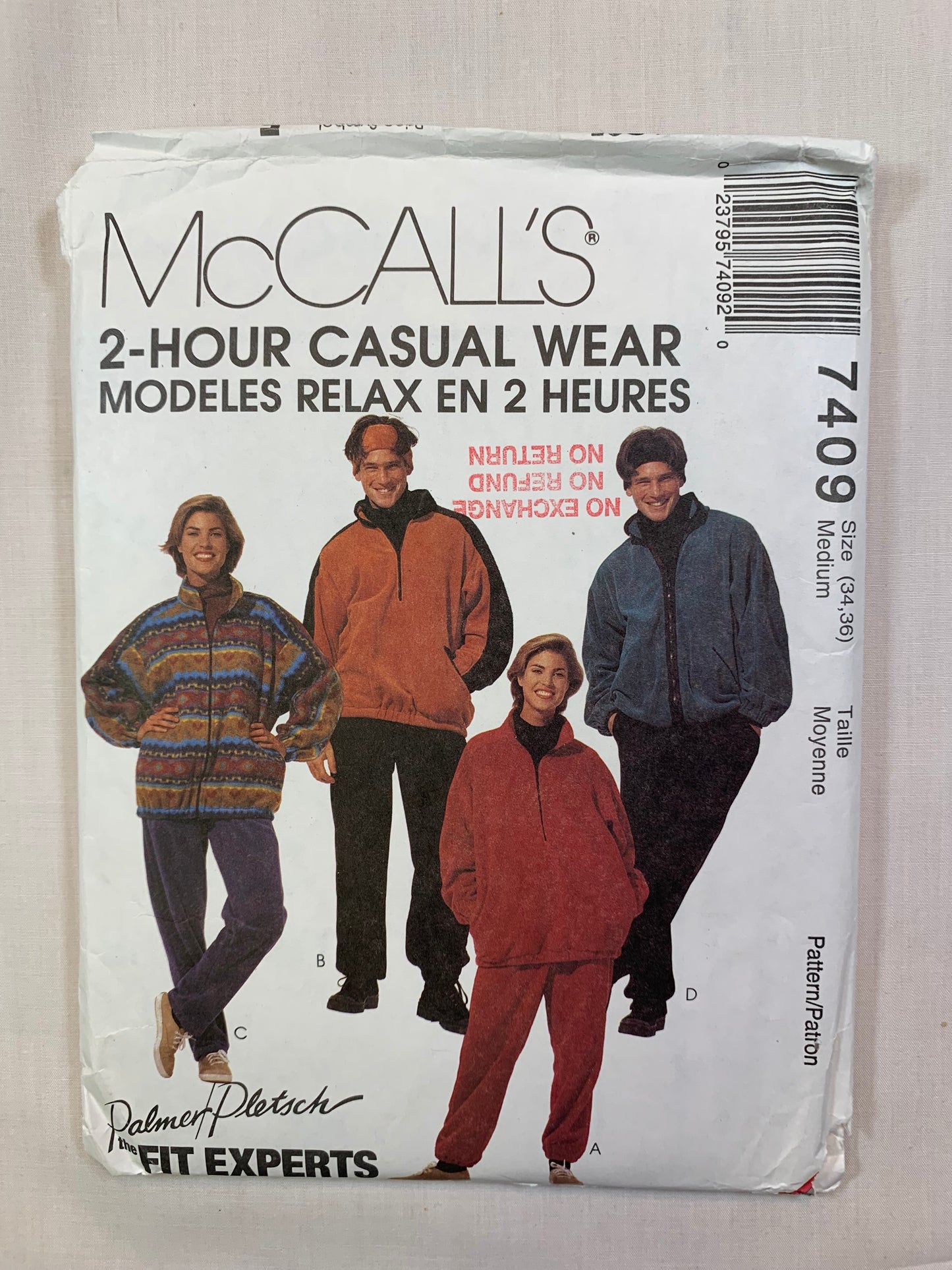 McCall's 7409 Misses' Men's Unlined Jacket, Top, Pants, Headband, Size 34-36, Cut, Vintage 1994