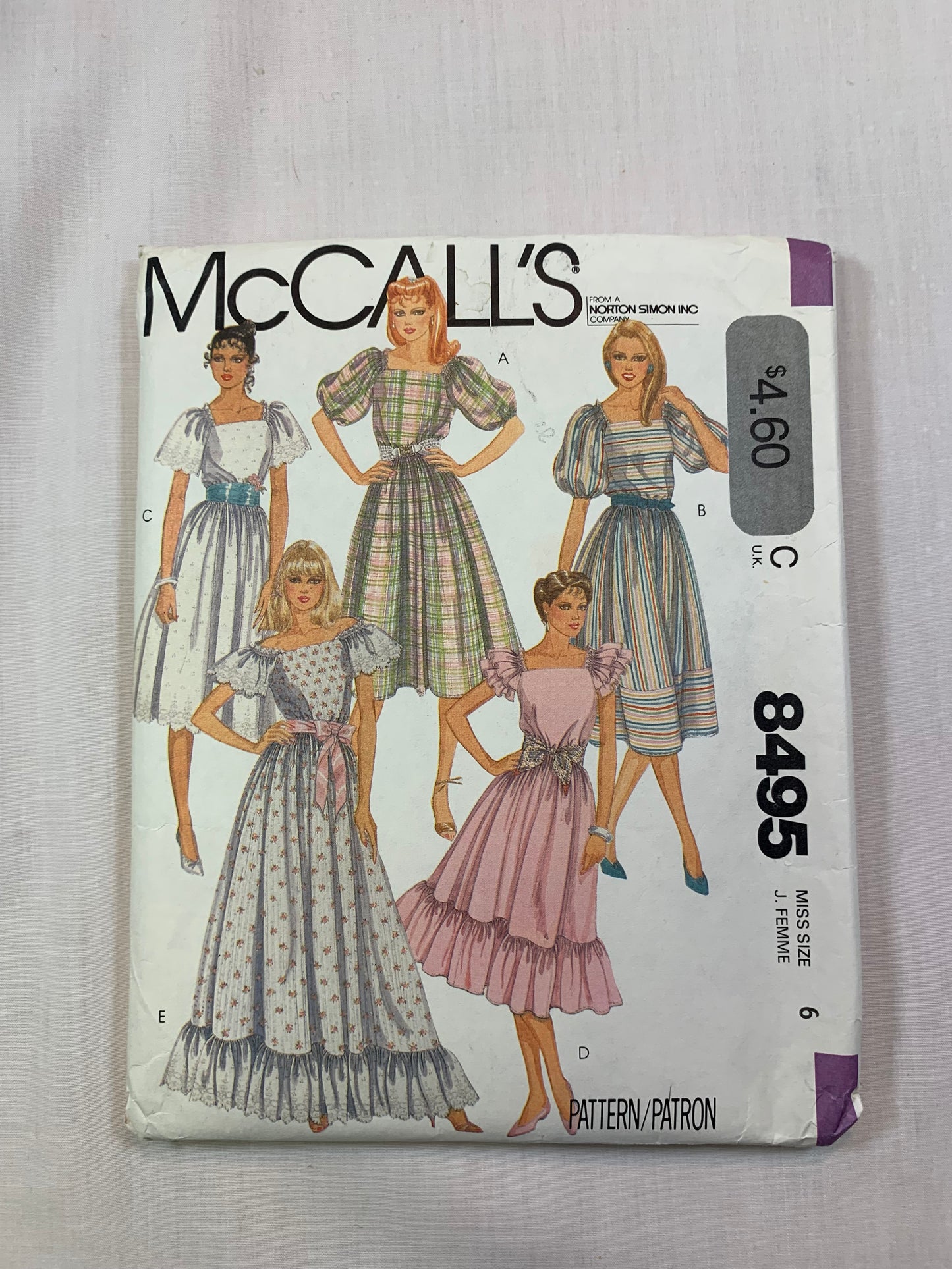 McCall's 8495 Misses' Dress, Tie Belt, Size 6, Cut, Vintage 1983
